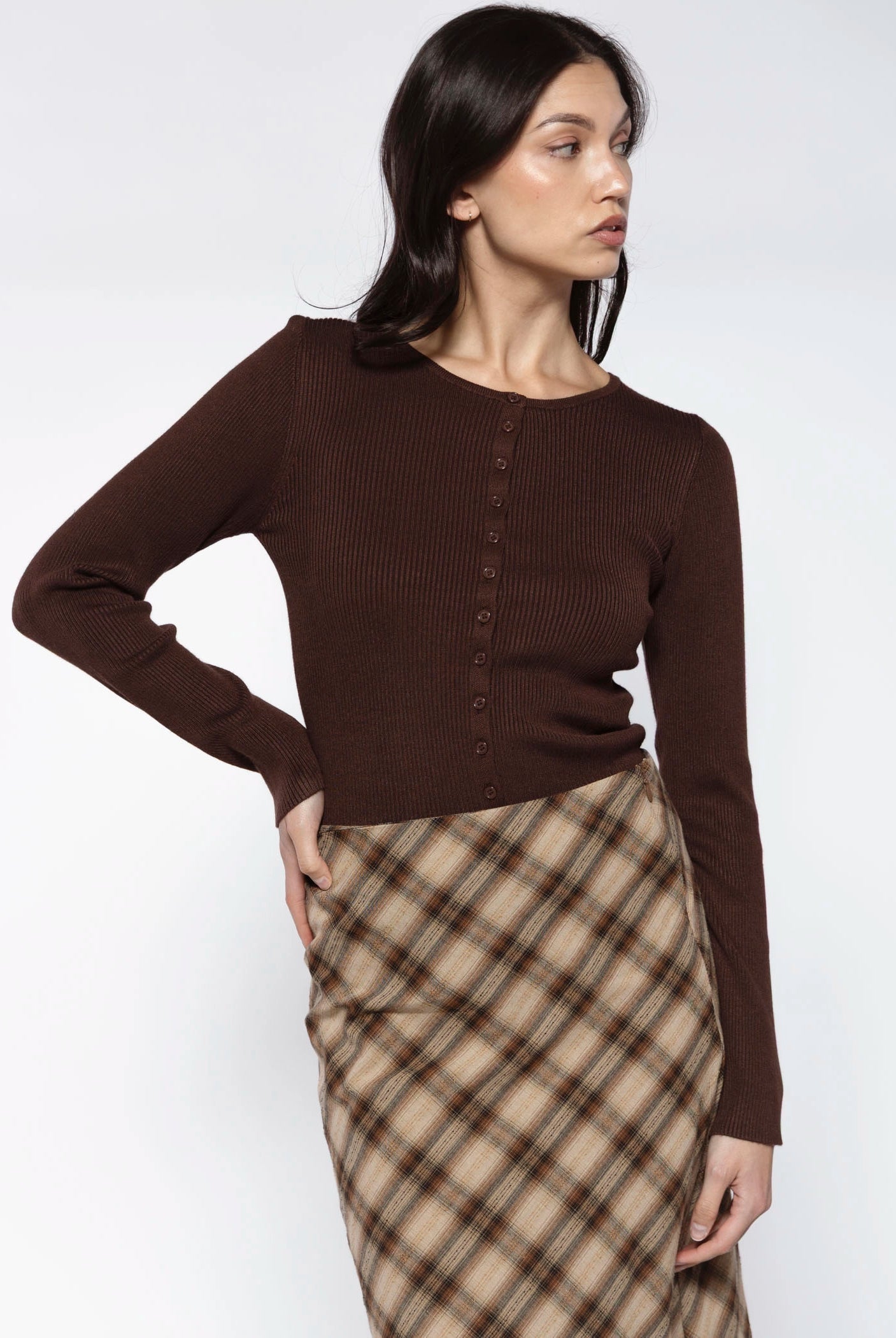 swatch_chocolate ribbed cardigan
