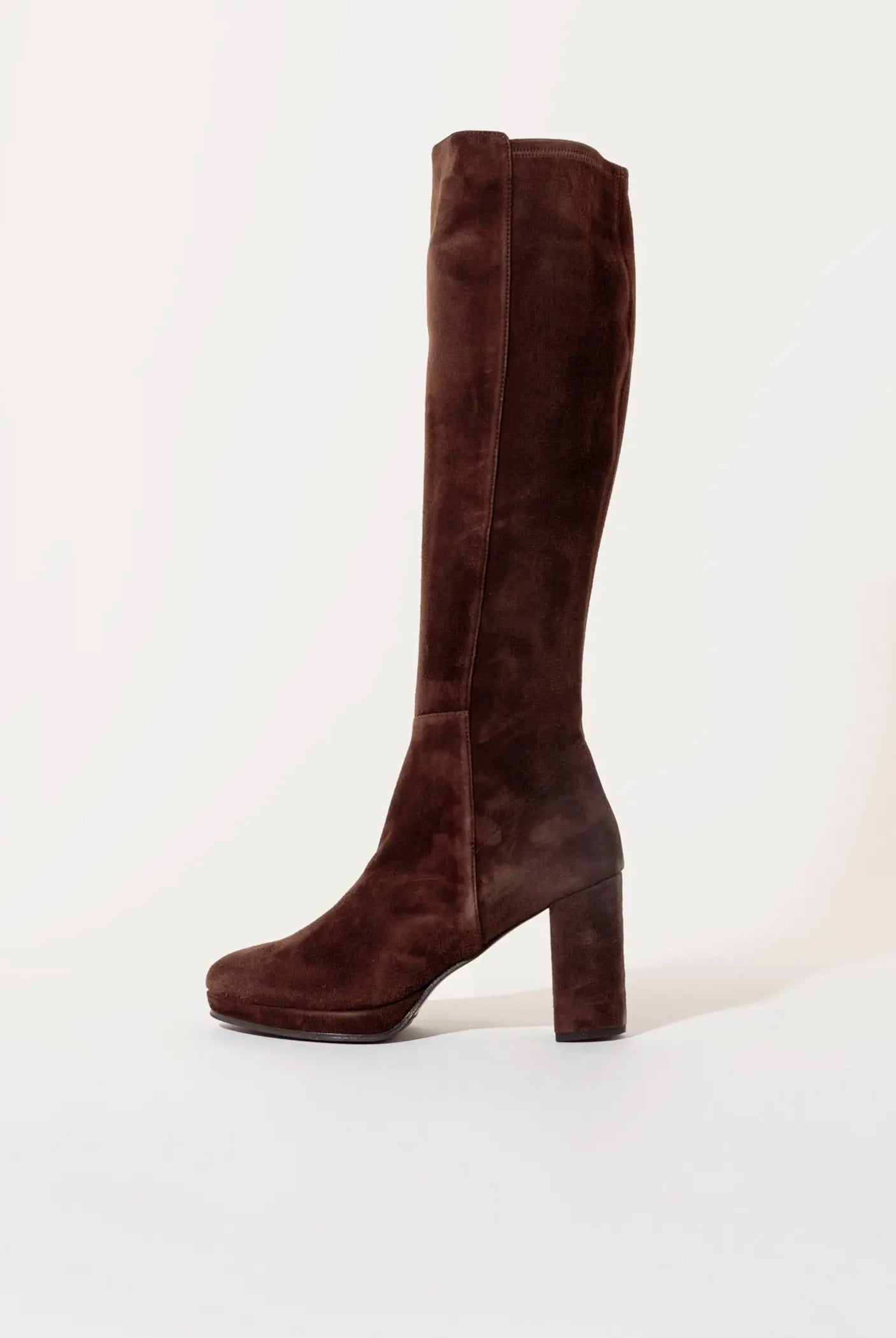 swatch_Chocolate Suede knee high heeled boot boots