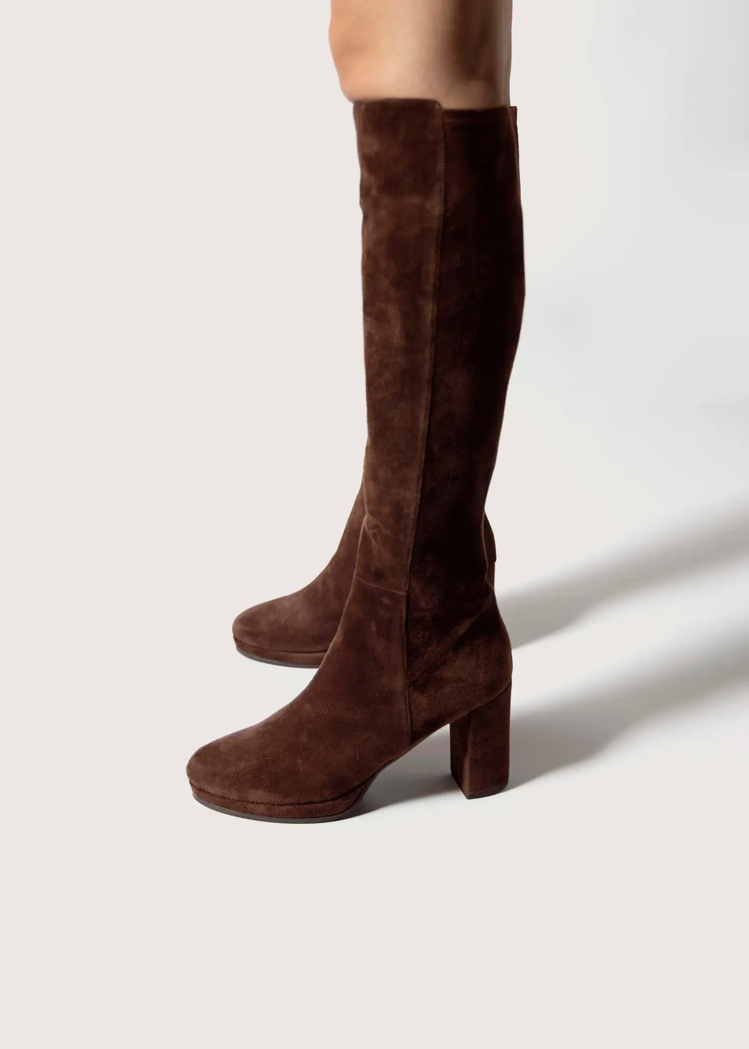 swatch_Chocolate Suede knee high heeled boot boots