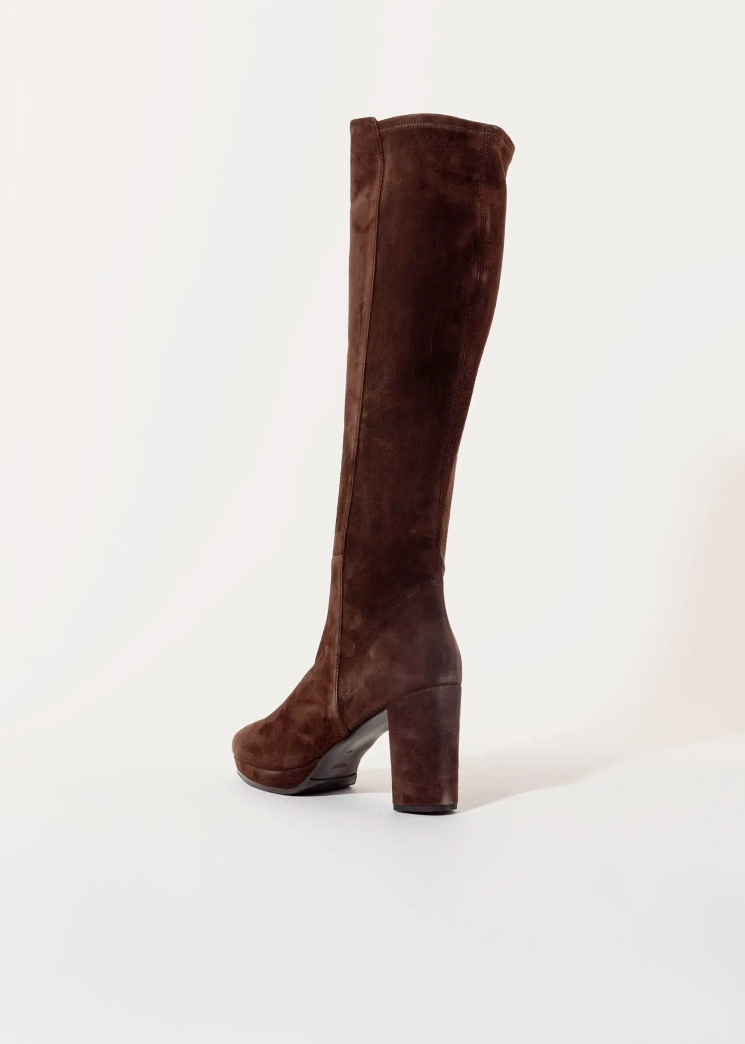 swatch_Chocolate Suede knee high heeled boot boots