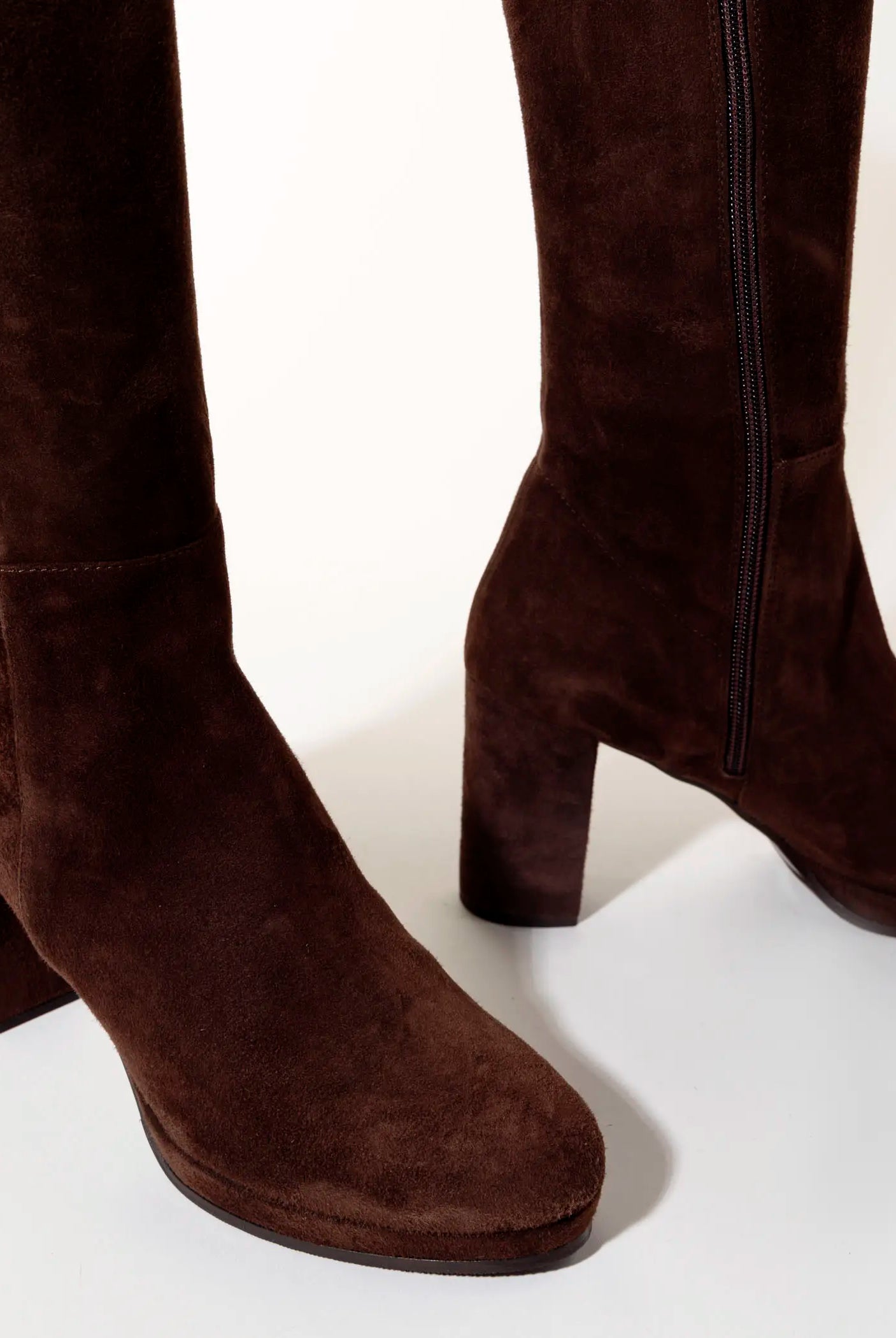 swatch_Chocolate Suede knee high heeled boot boots