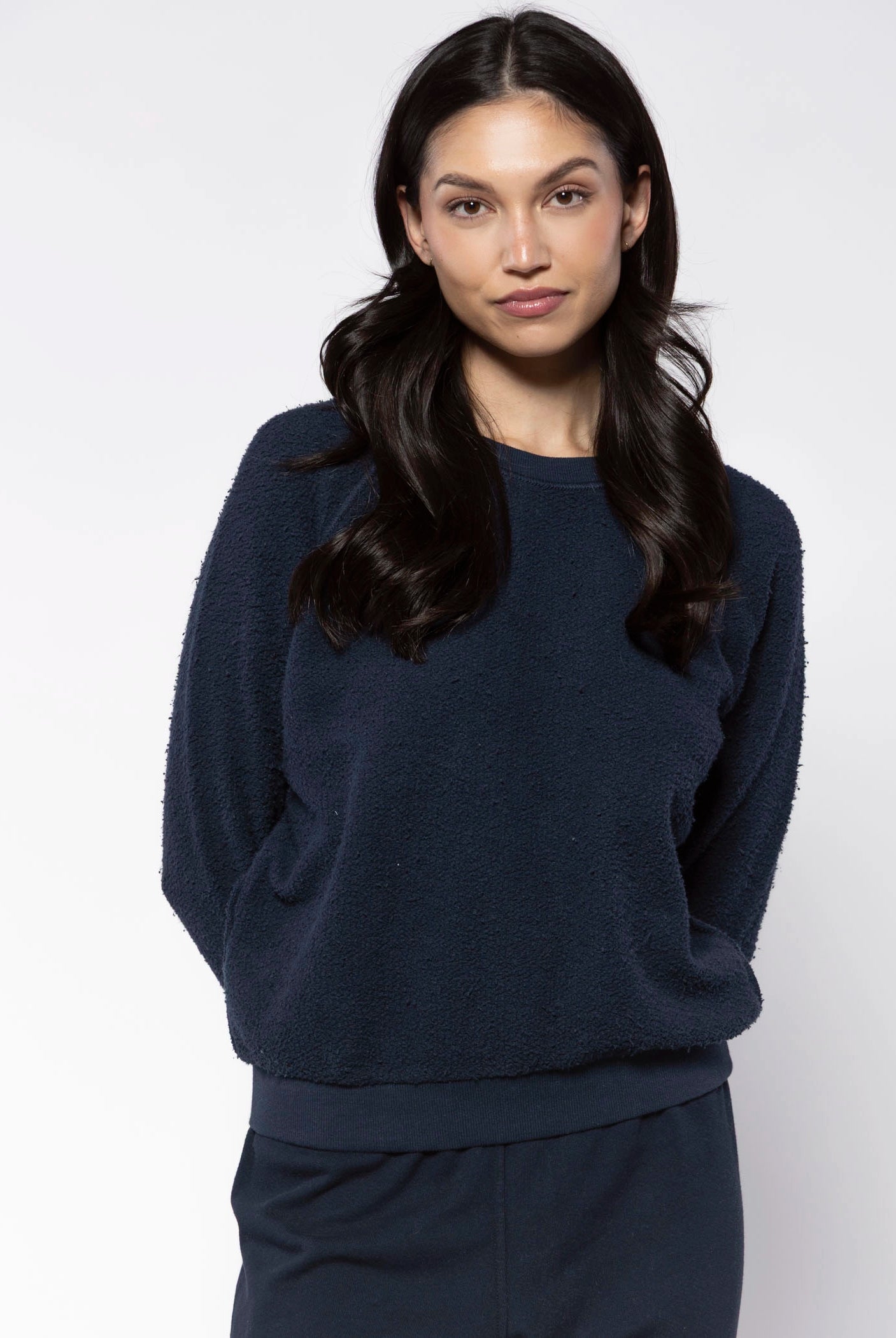 swatch_Navy ziggy reverse fleece sweatshirt