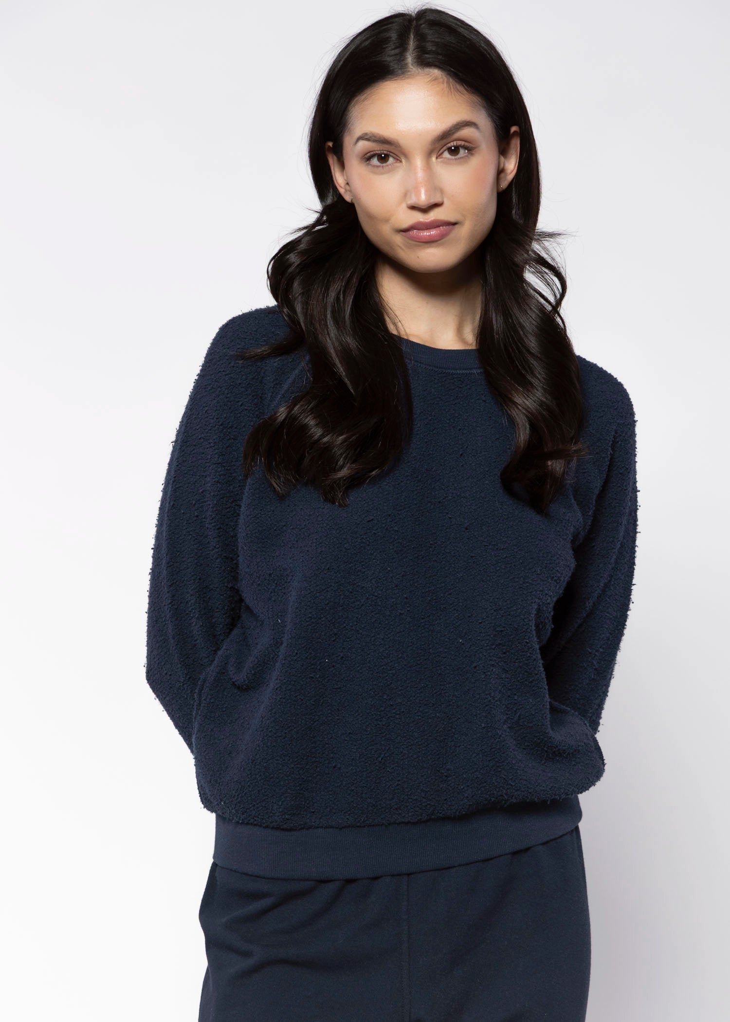 swatch_Navy ziggy reverse fleece sweatshirt