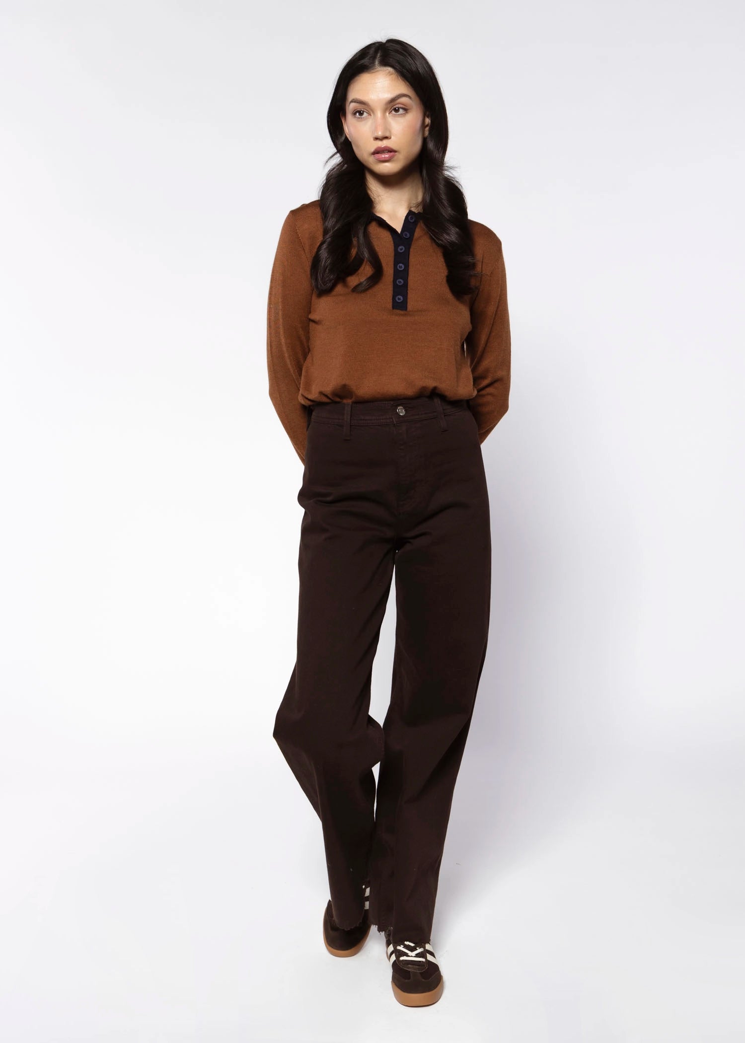 swatch_Brown/Navy knit polo tops