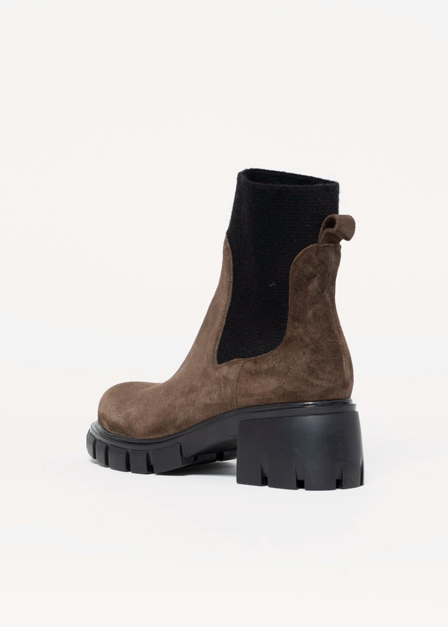 swatch_Chocolate Suede lug sole chelsea boot
