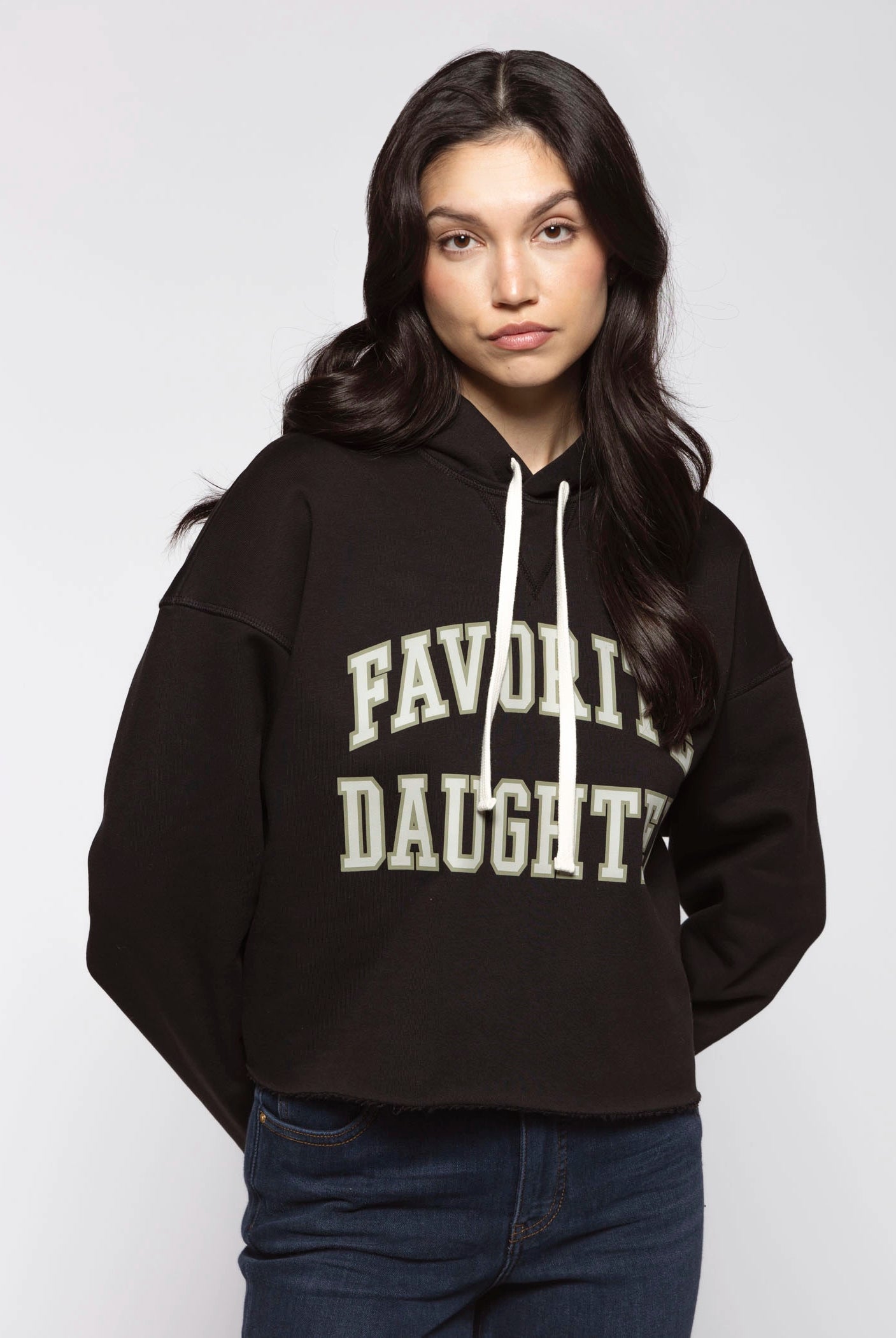 swatch_Black/Stone cropped collegiate hoodie