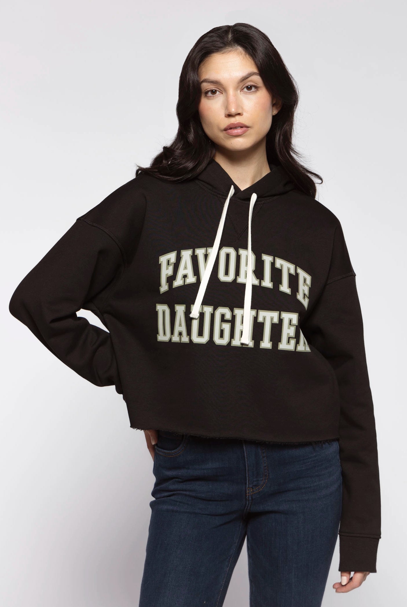 swatch_Black/Stone cropped collegiate hoodie