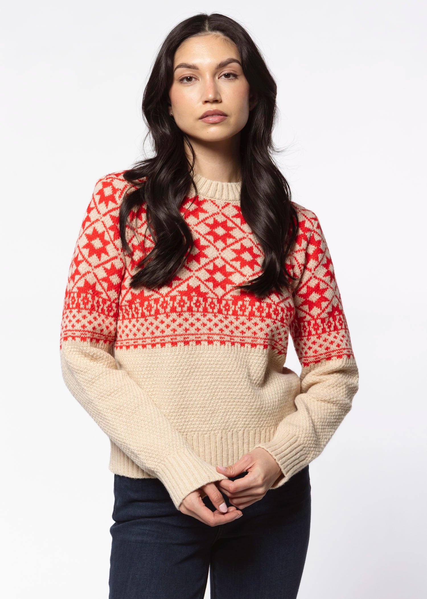 swatch_Taupe/Red crewneck sweater