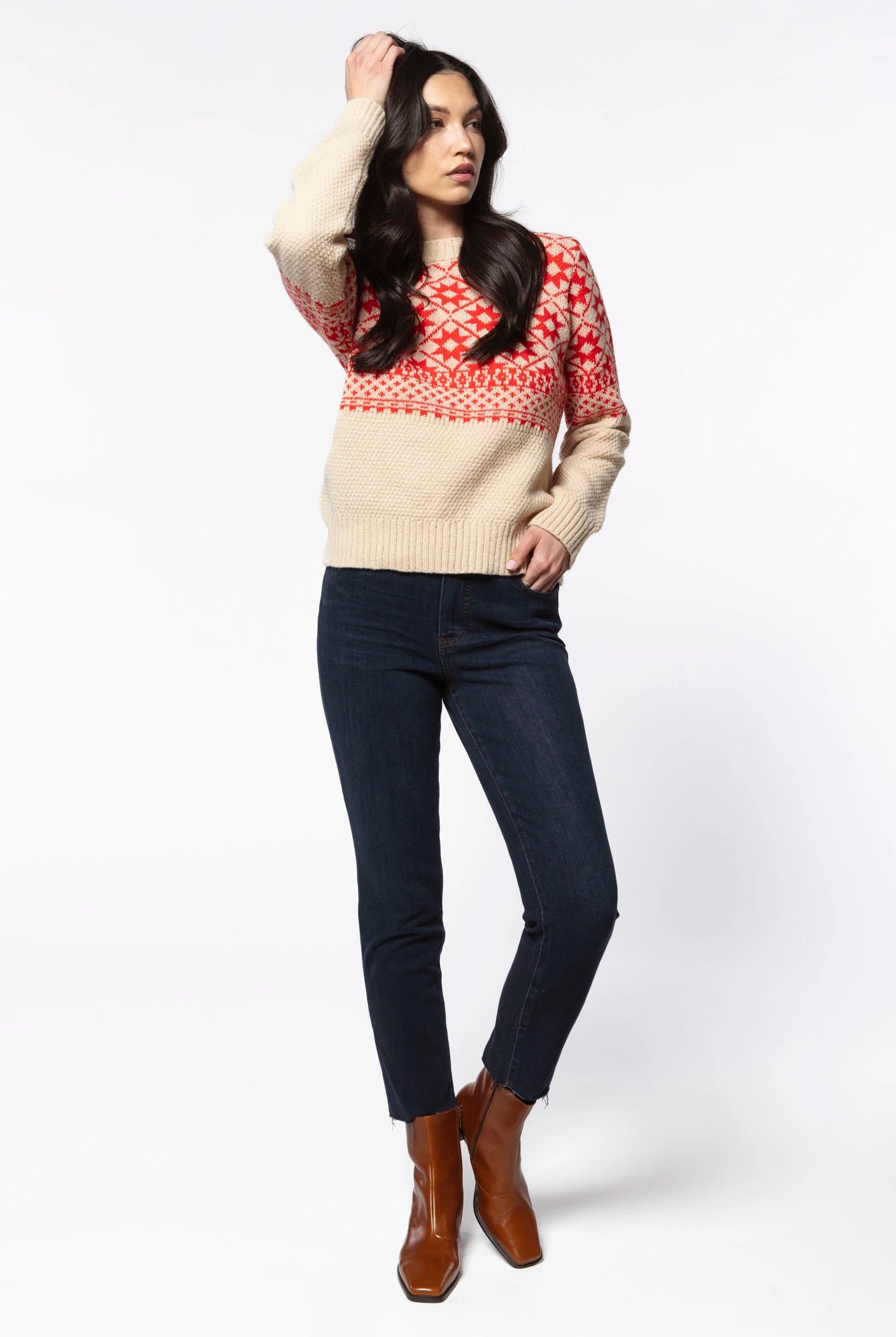 swatch_Taupe/Red crewneck sweater