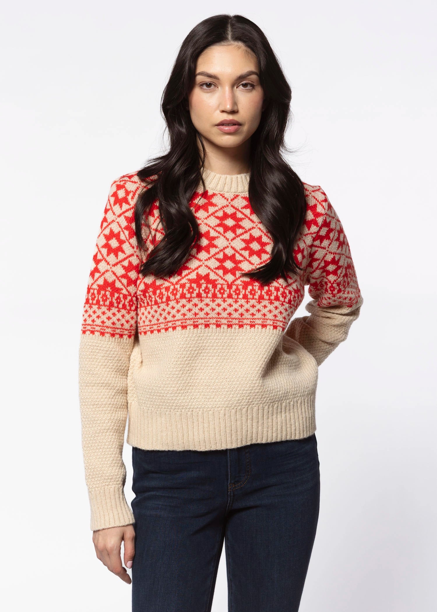 swatch_Taupe/Red crewneck sweater