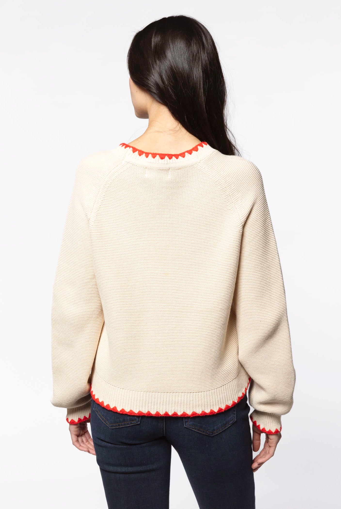 swatch_Almond/Red contrast trim sweater