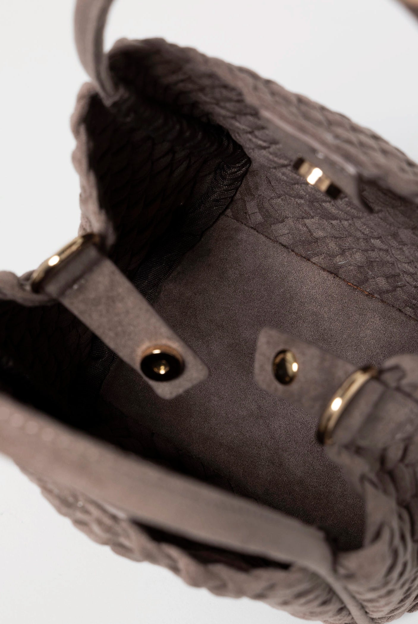 swatch_Dark Taupe hollace woven suede bag