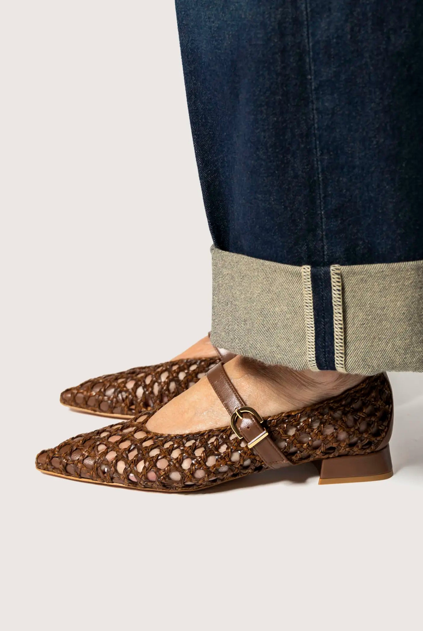 swatch_brown leather mia woven mary jane flat shoes
