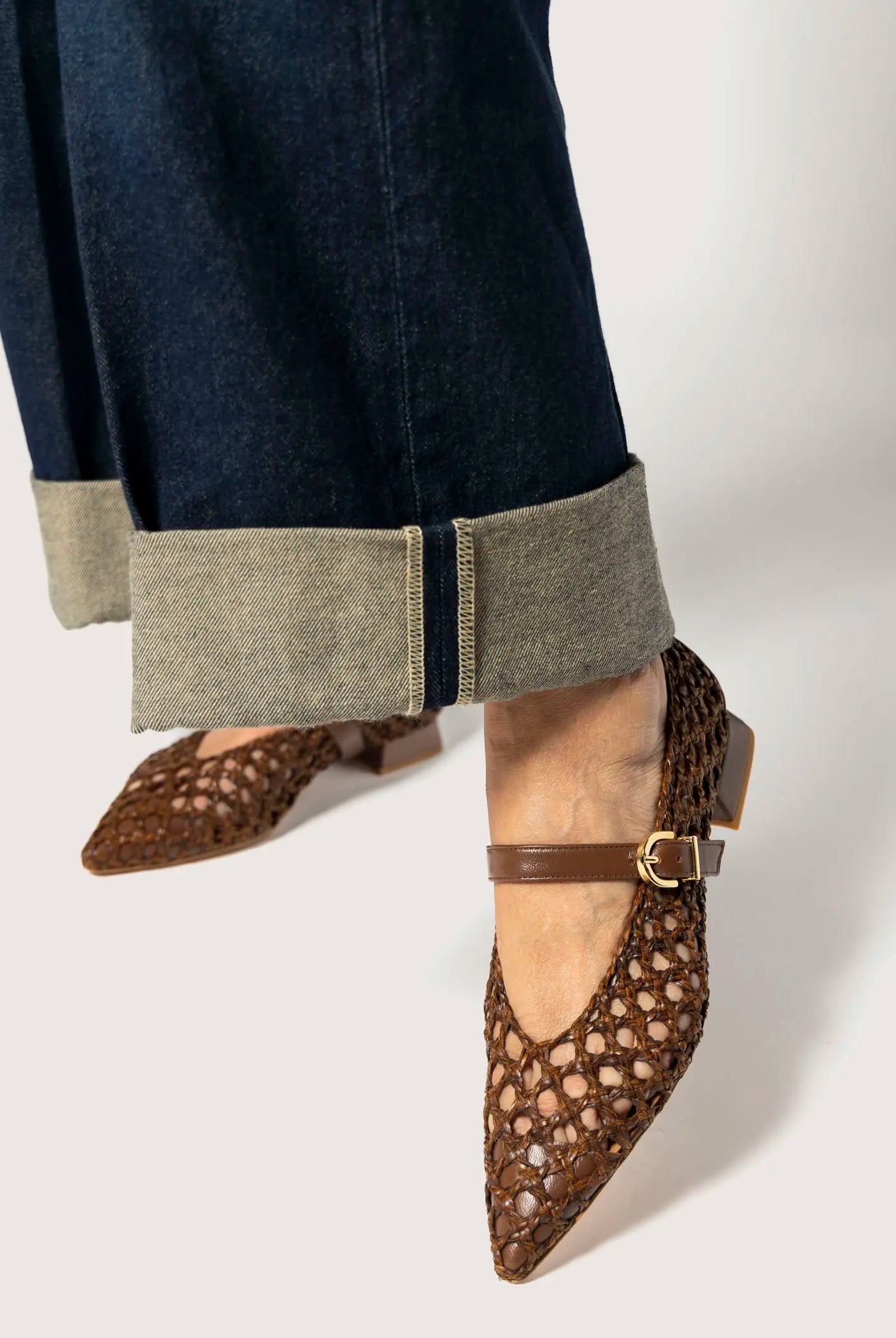 swatch_brown leather mia woven mary jane flat shoes