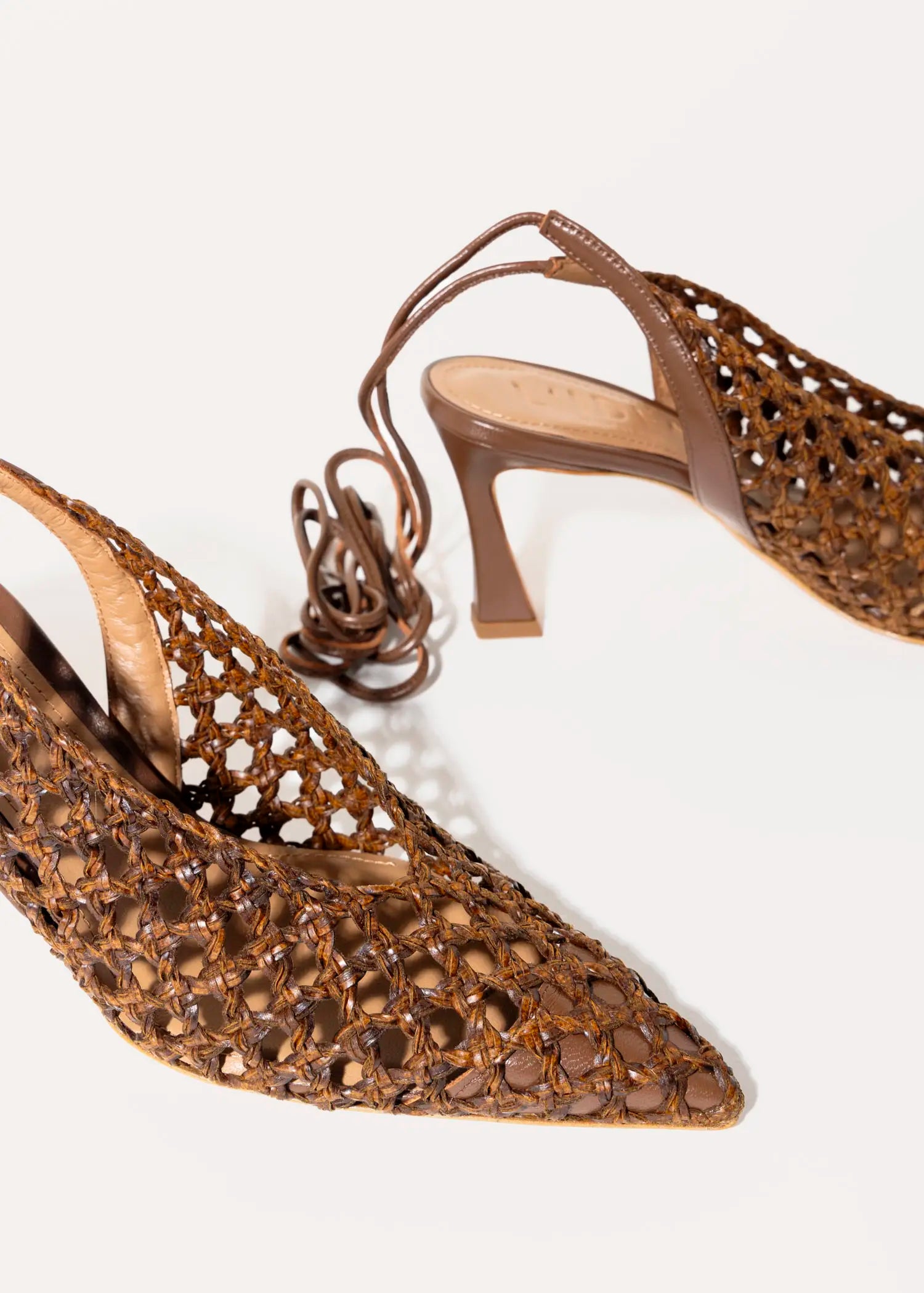 swatch_brown rosa woven tie up pump heels