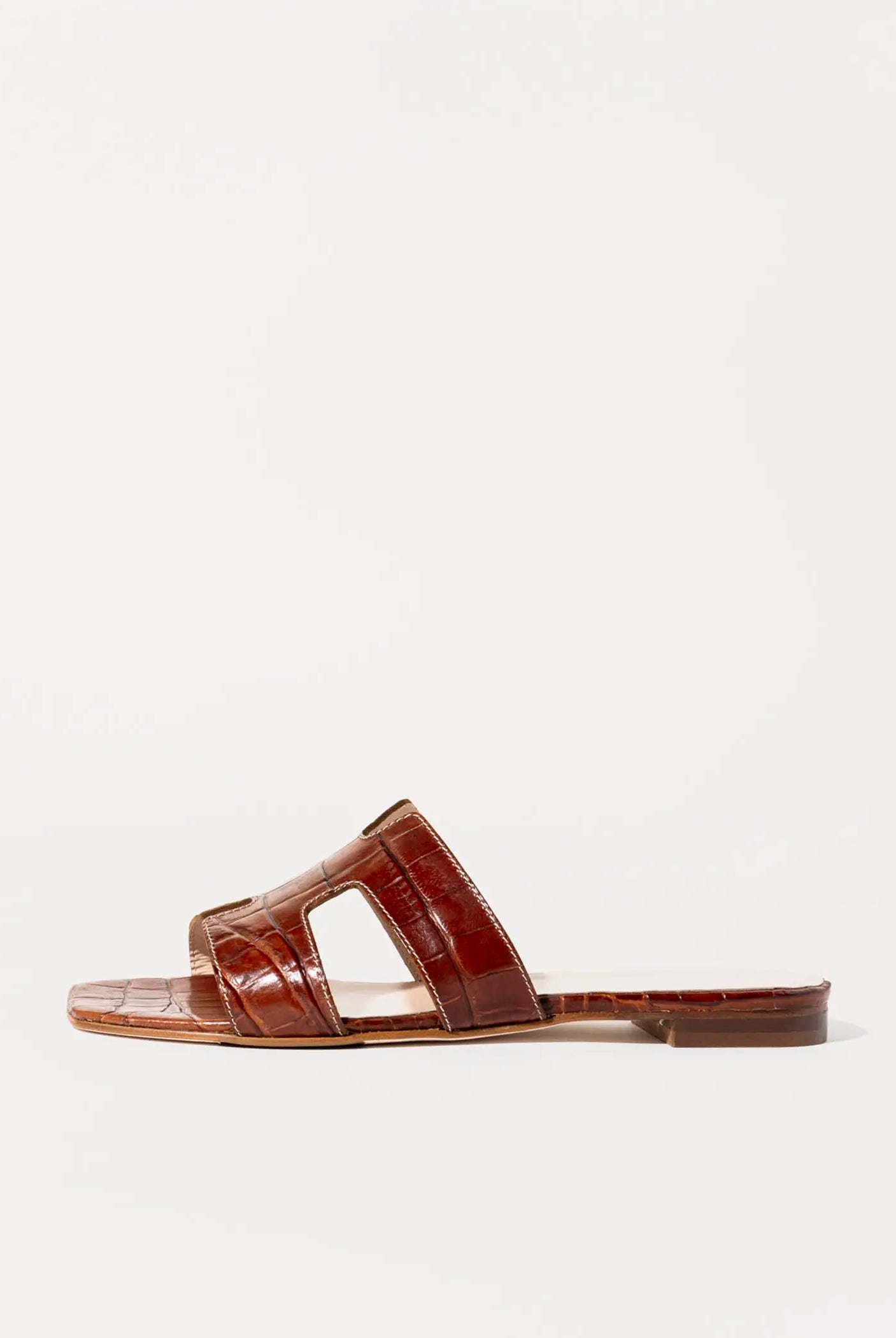 swatch_brown croco leather cutout sandal flat sandals