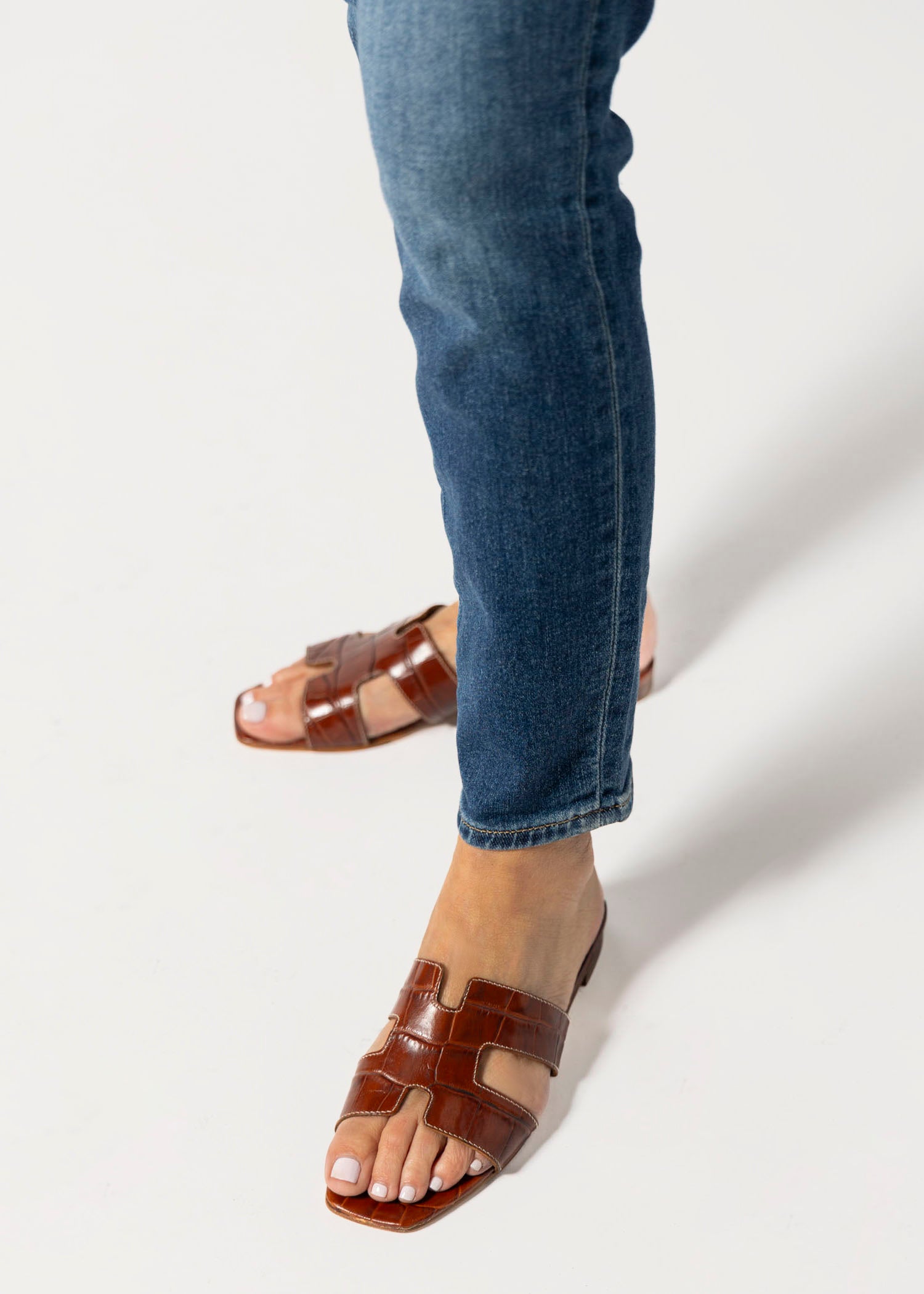 swatch_brown croco leather cutout sandal flat sandals