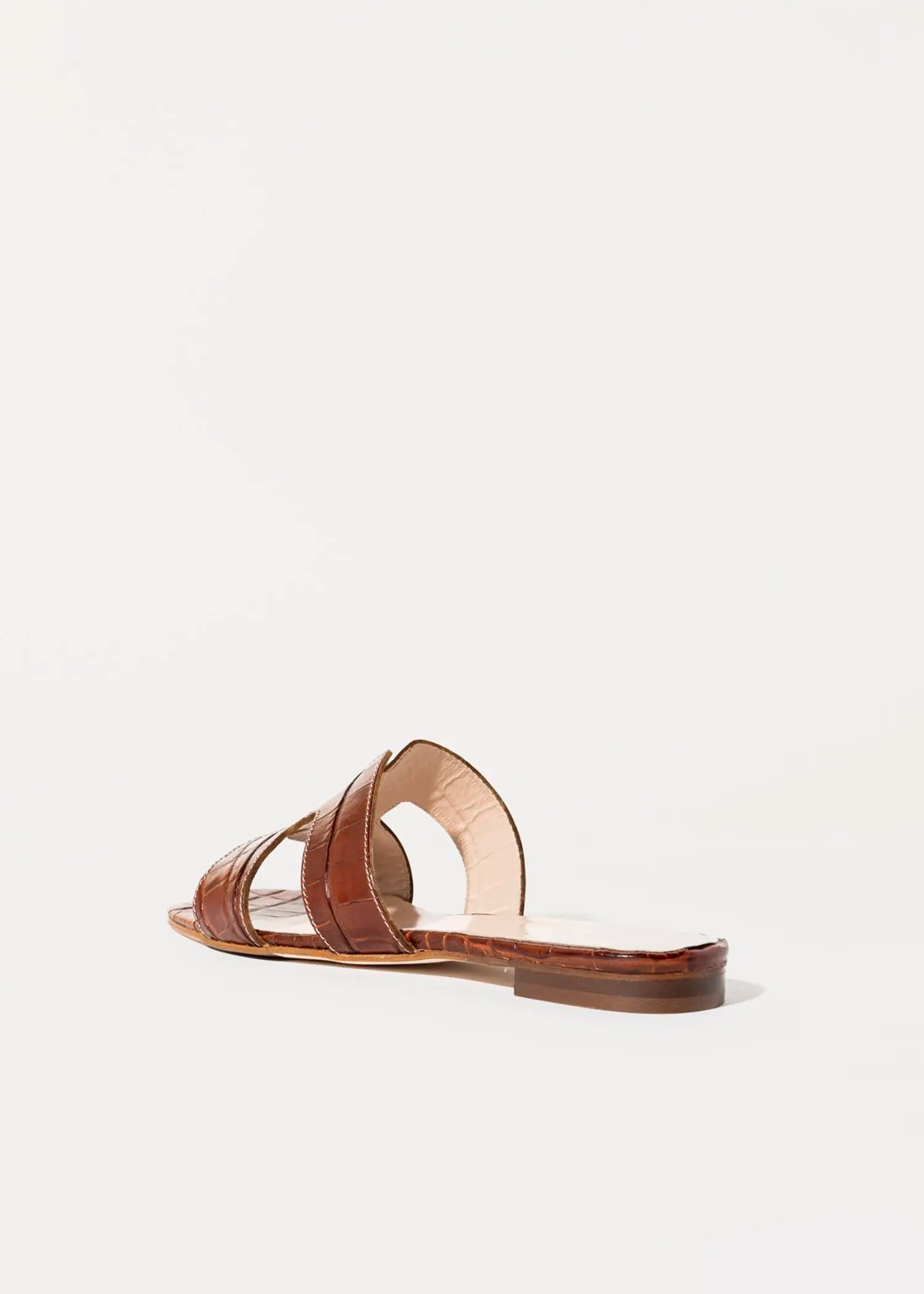 swatch_brown croco leather cutout sandal flat sandals