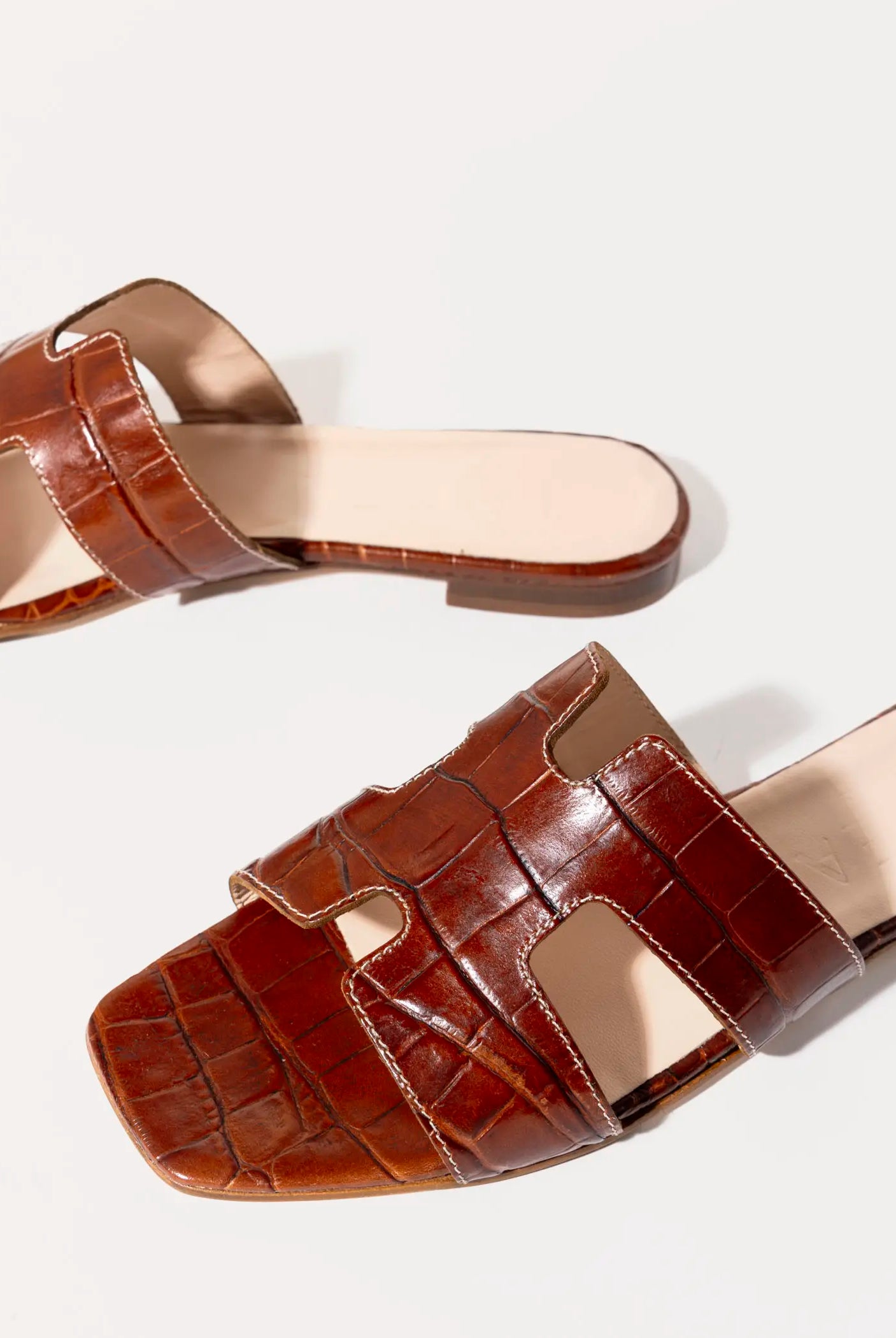 swatch_brown croco leather cutout sandal flat sandals