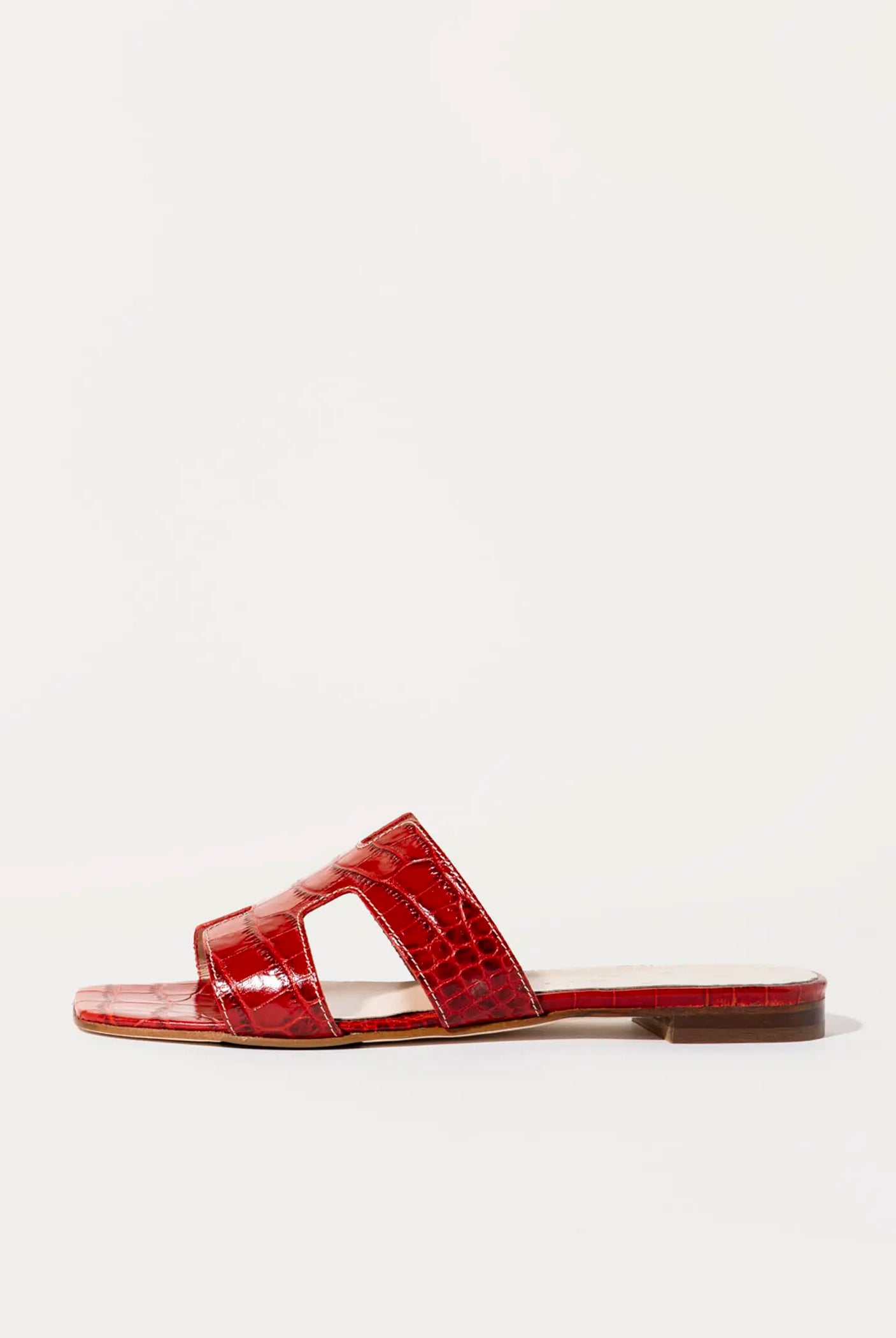 swatch_red croco leather cutout sandal flat sandals