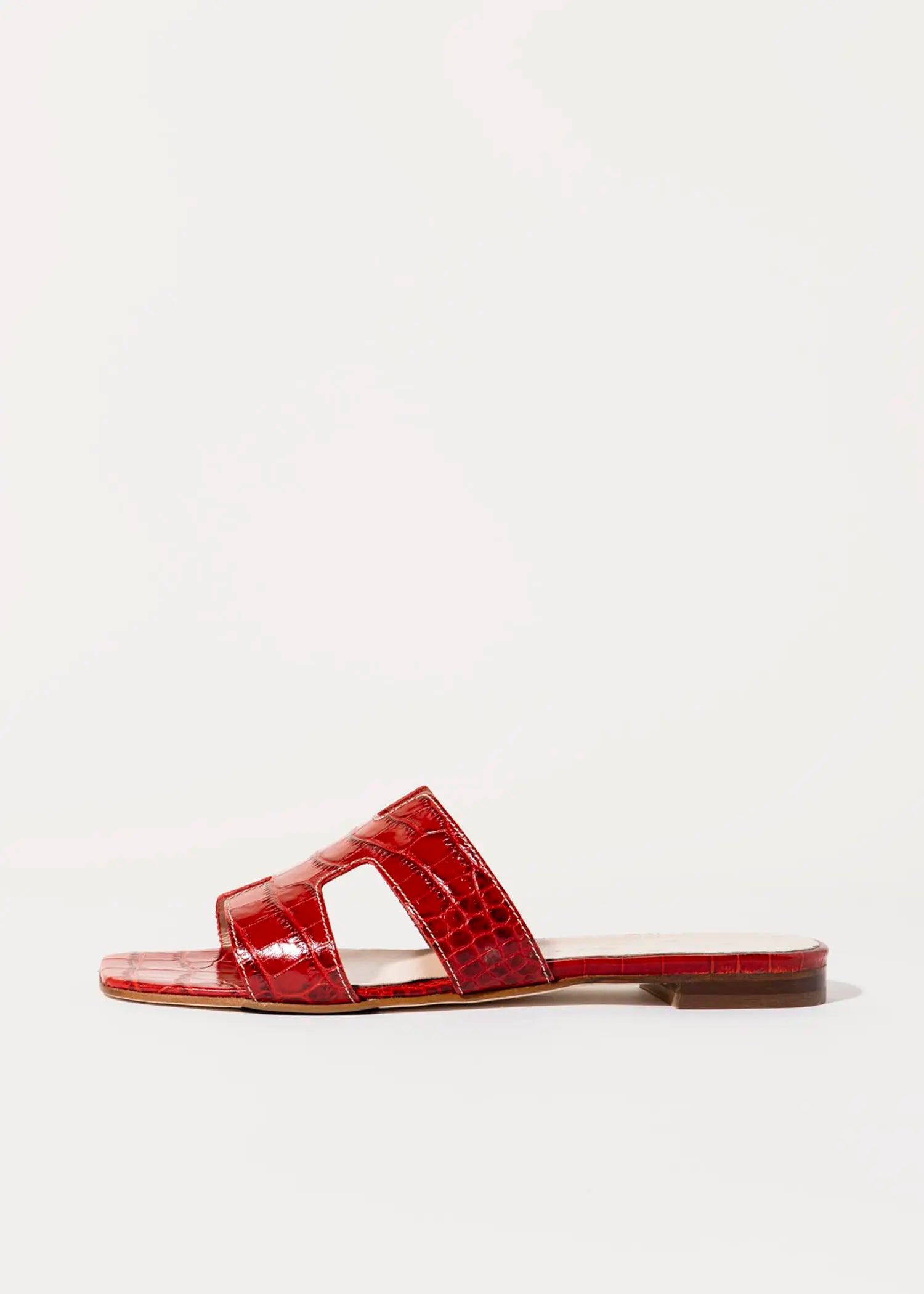 swatch_red croco leather cutout sandal flat sandals