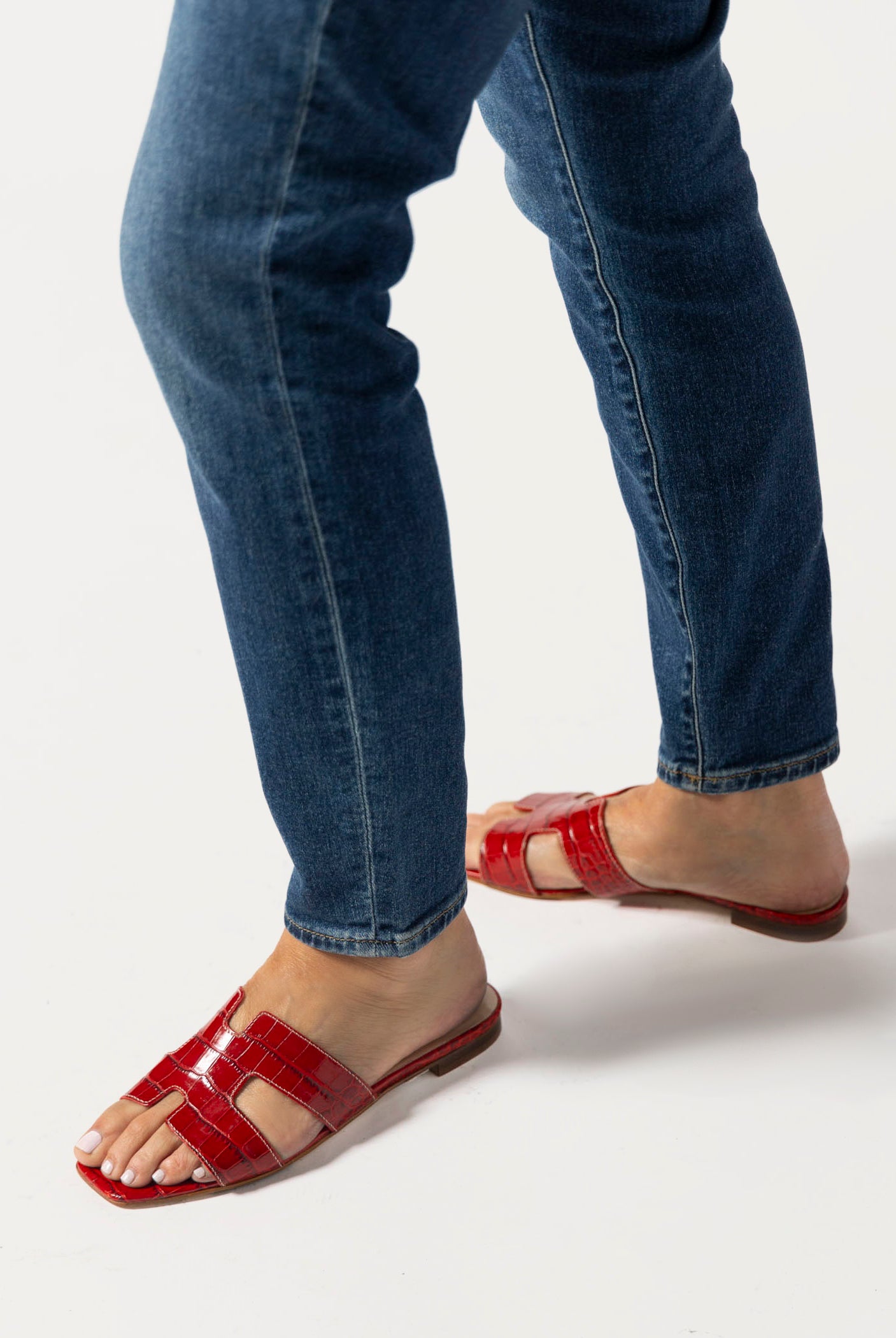 swatch_red croco leather cutout sandal flat sandals