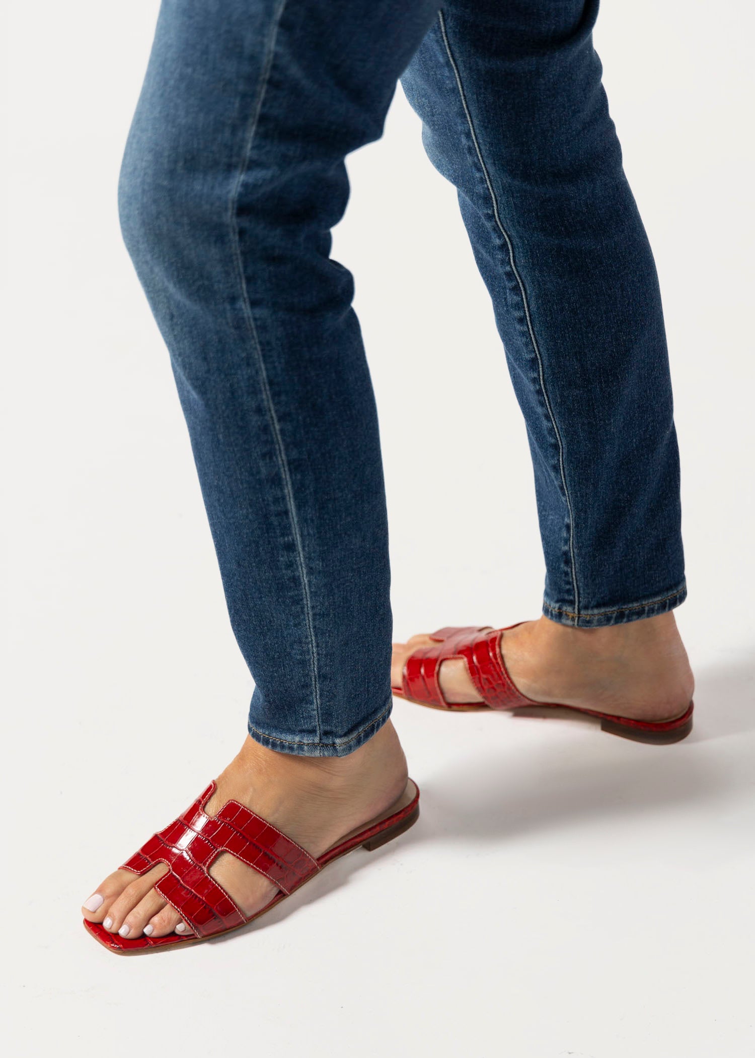 swatch_red croco leather cutout sandal flat sandals