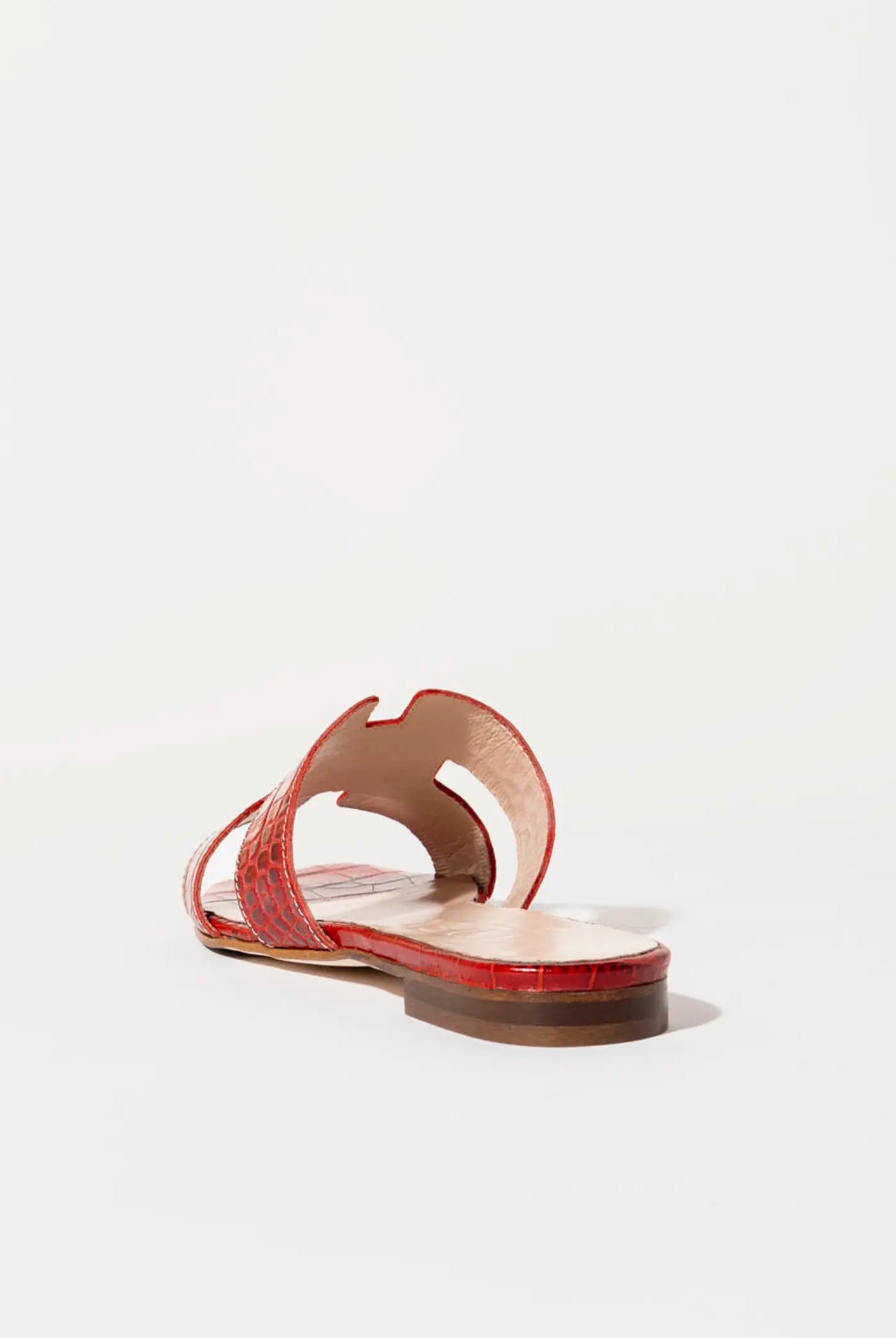 swatch_red croco leather cutout sandal flat sandals