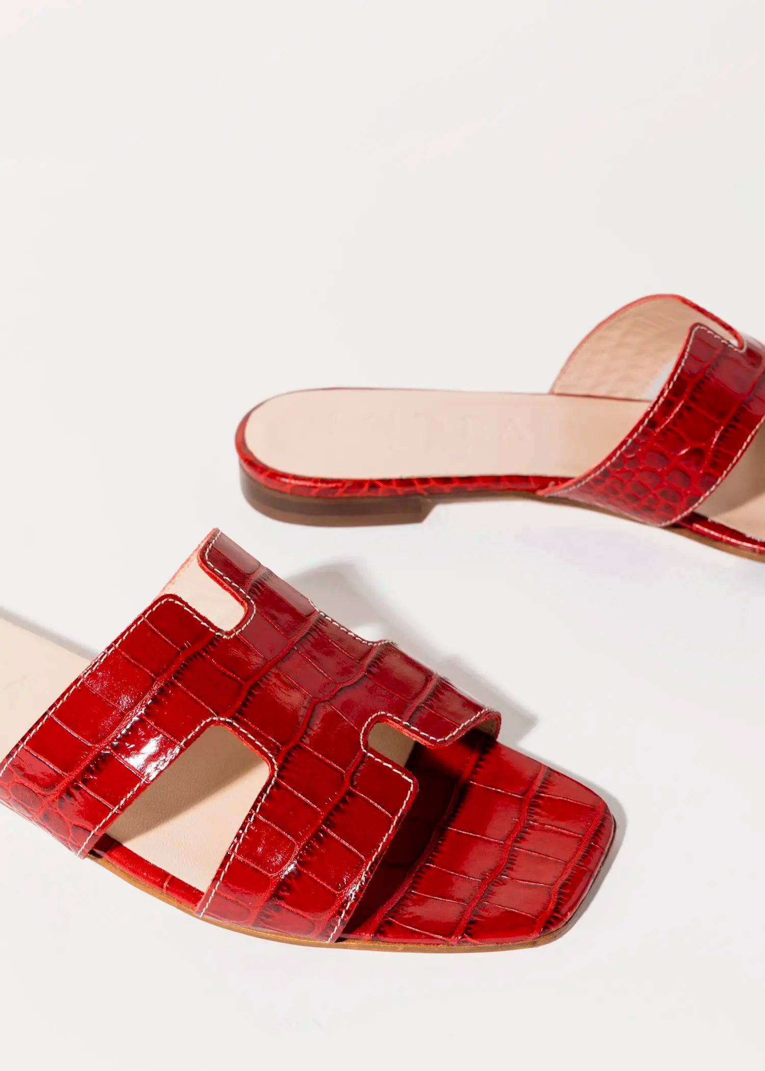 swatch_red croco leather cutout sandal flat sandals