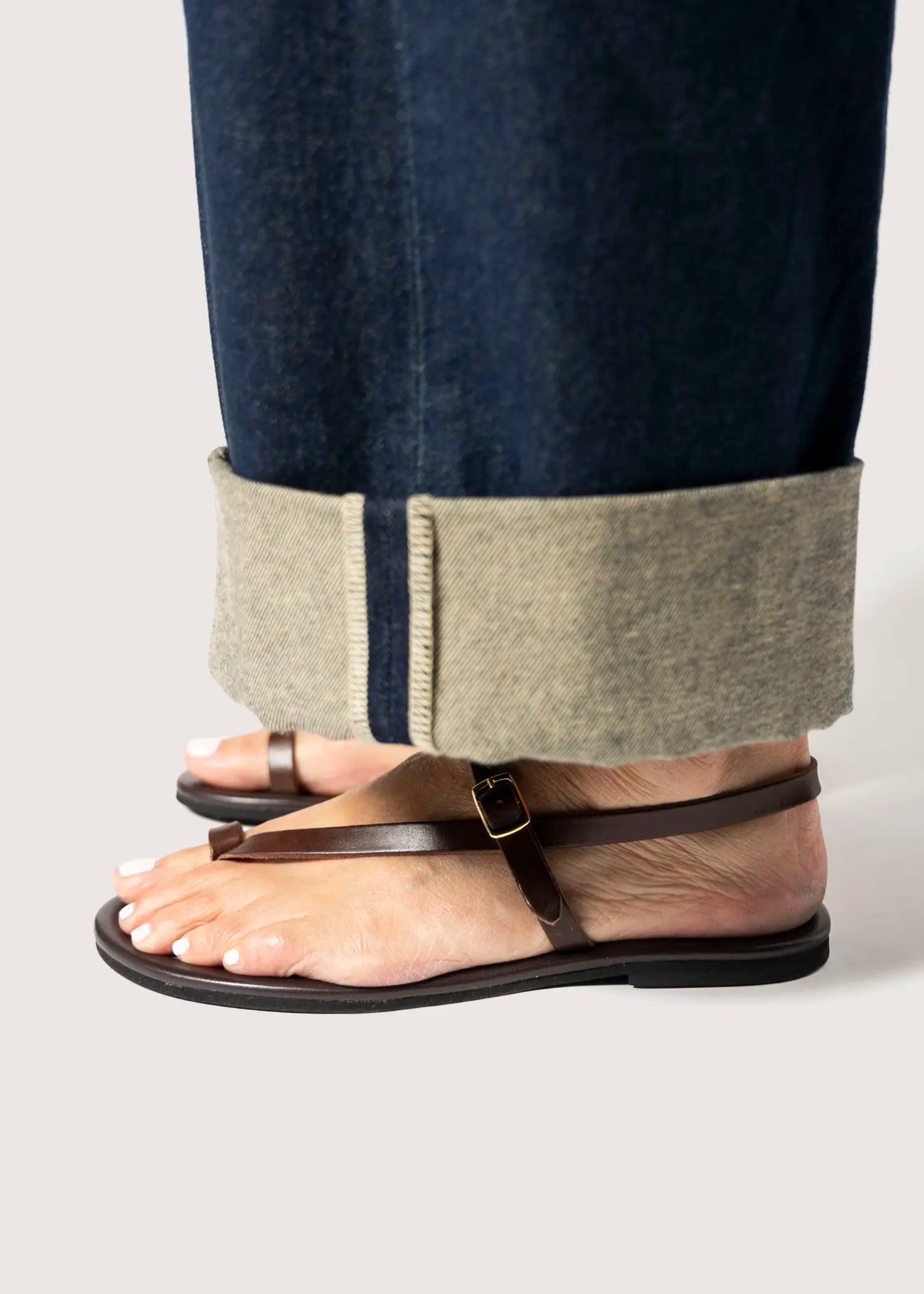 swatch_dark brown leather strappy leather sandal flat sandals