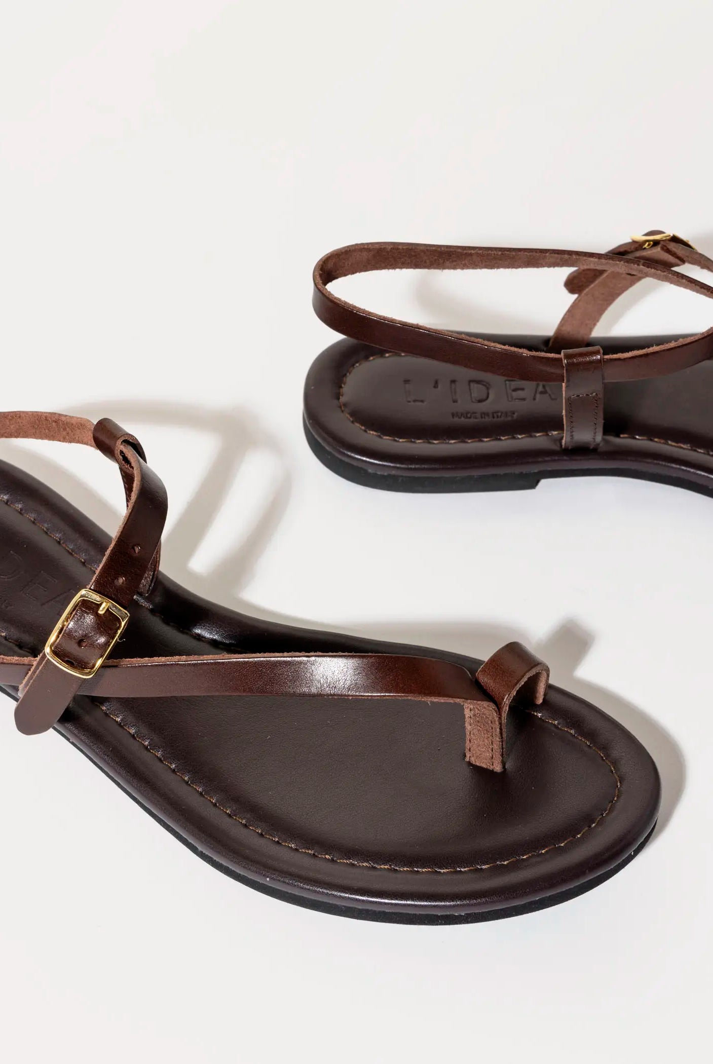 swatch_dark brown leather strappy leather sandal flat sandals