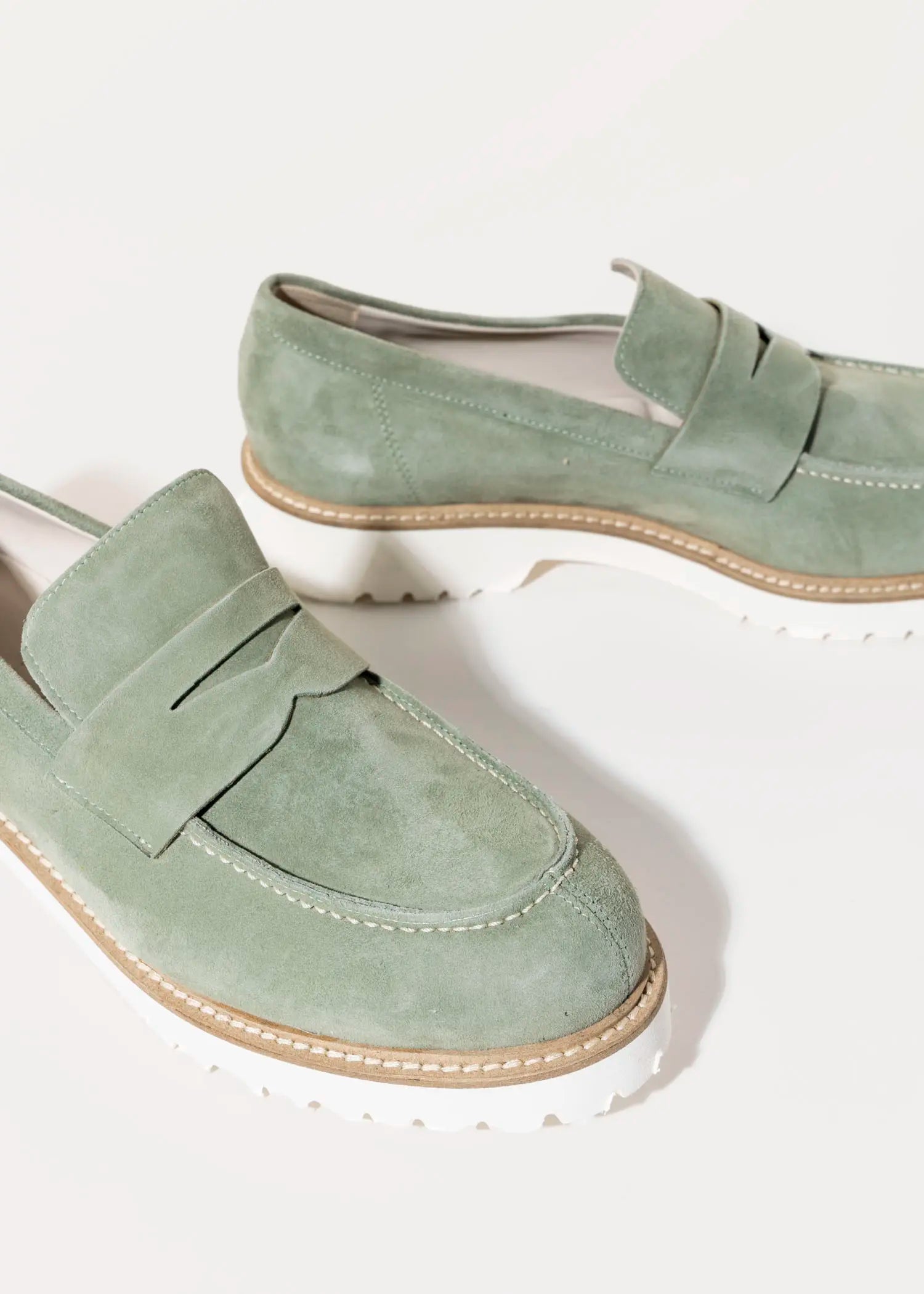swatch_sage suede suede penny loafer flat shoes
