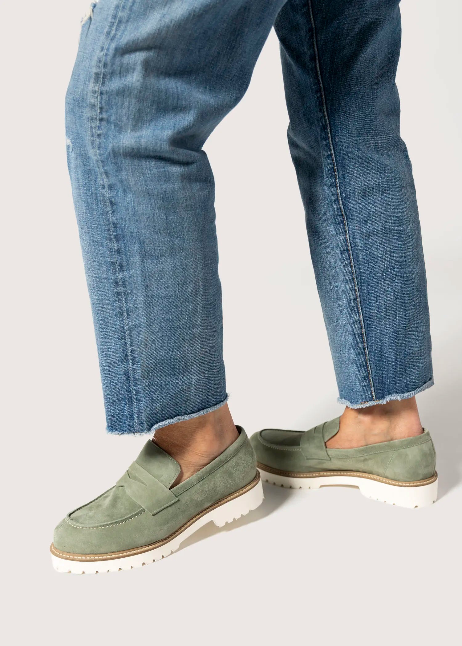 swatch_sage suede suede penny loafer flat shoes