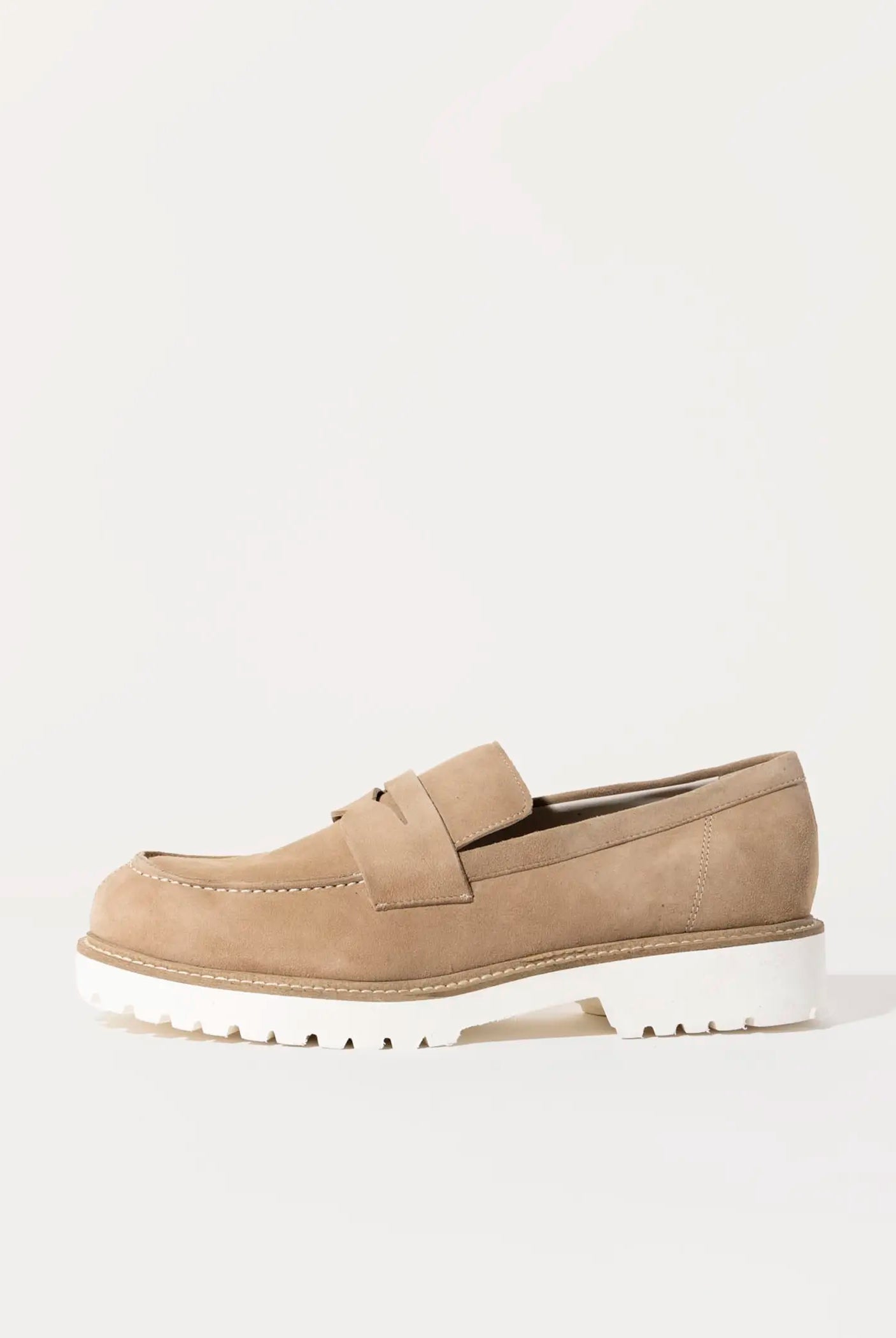 swatch_sand suede suede penny loafer flat shoes