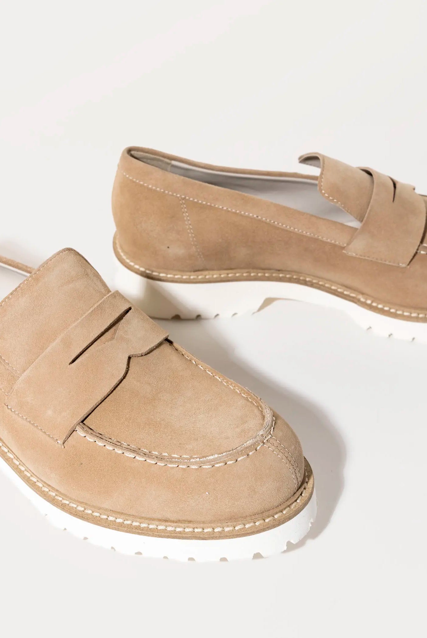 swatch_sand suede suede penny loafer flat shoes