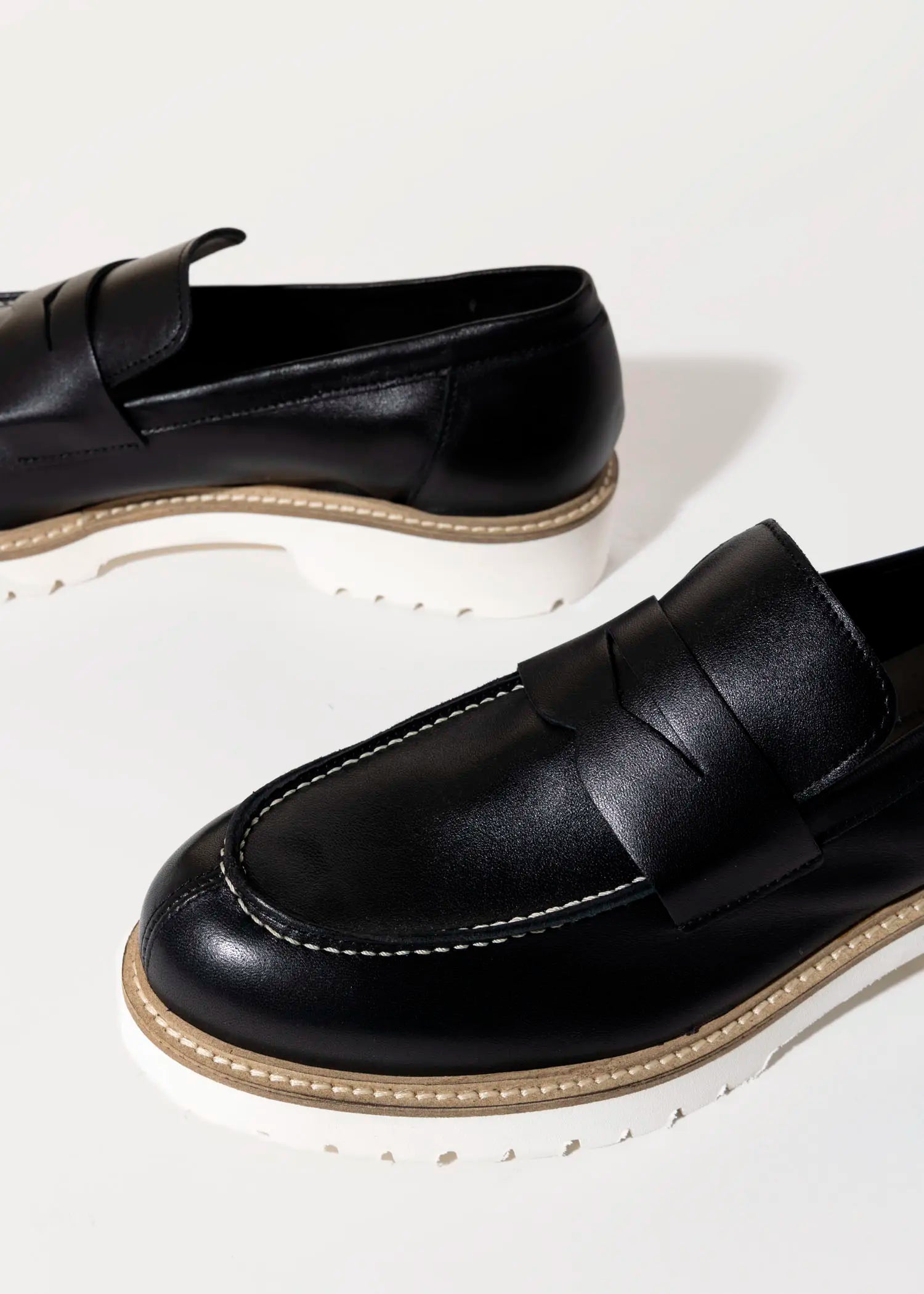 swatch_black leather leather penny loafer flat shoes