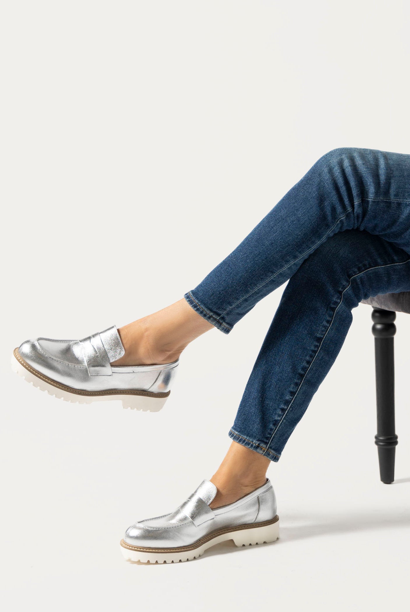 swatch_silver leather leather penny loafer flat shoes