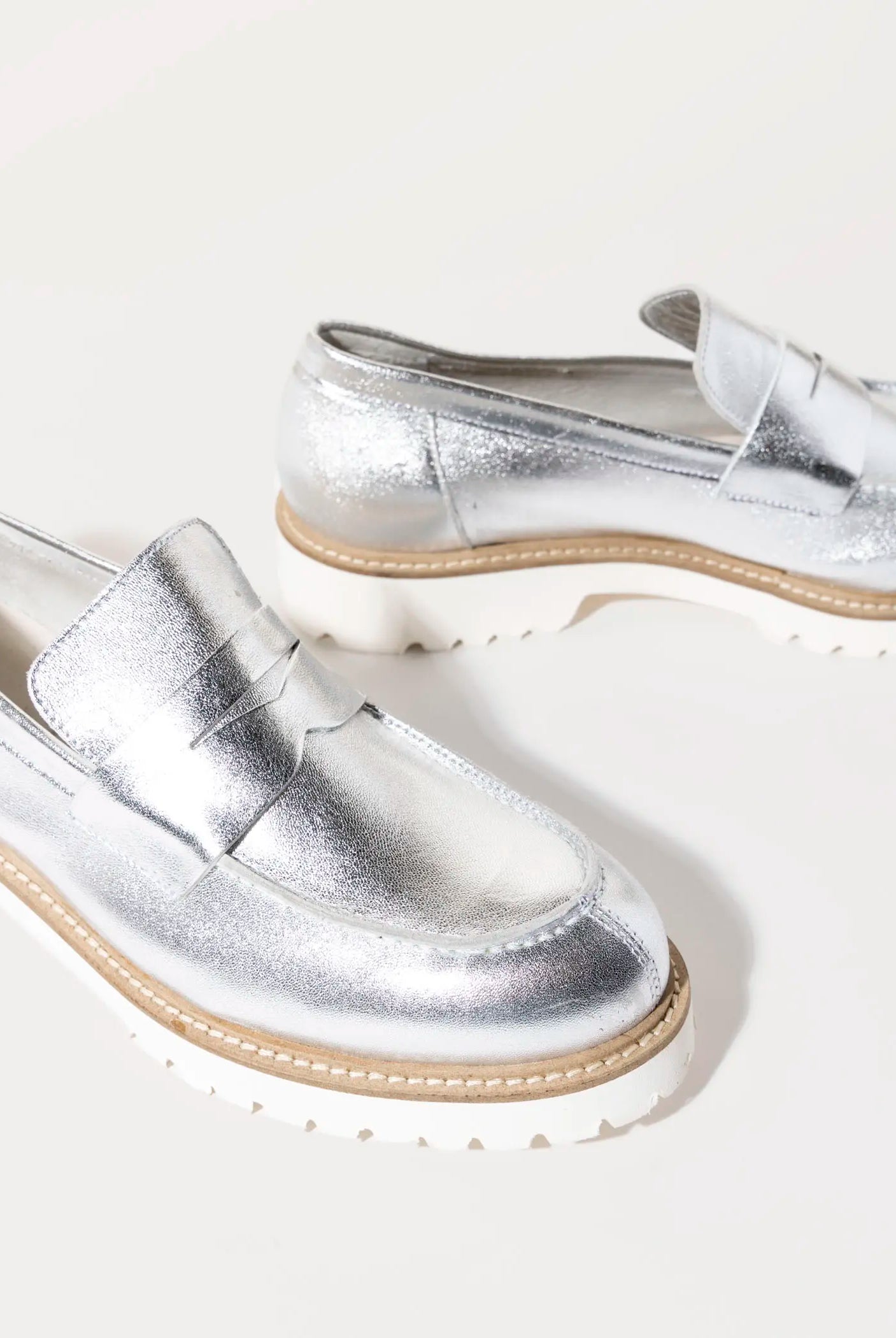 swatch_silver leather leather penny loafer flat shoes