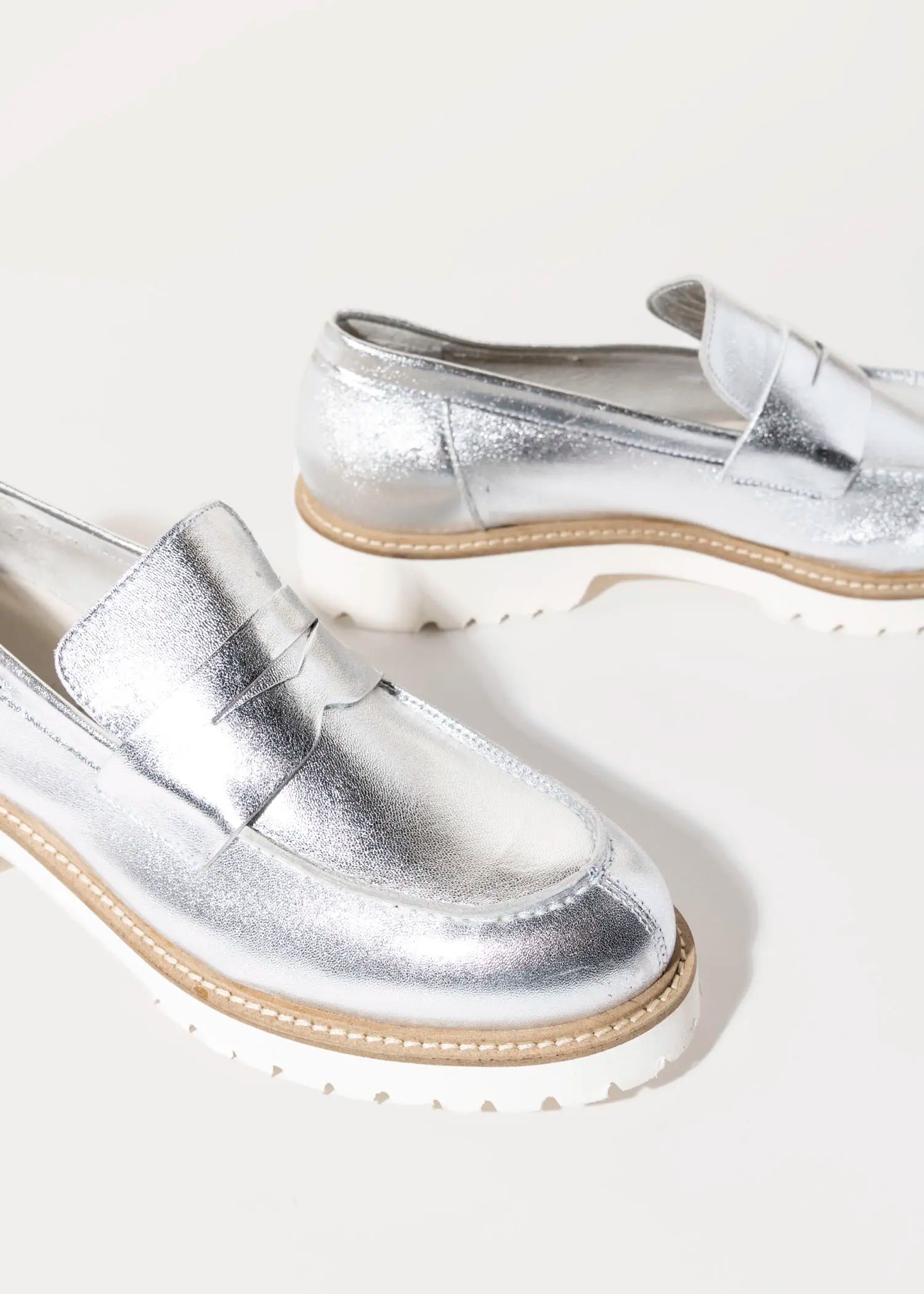 swatch_silver leather leather penny loafer flat shoes