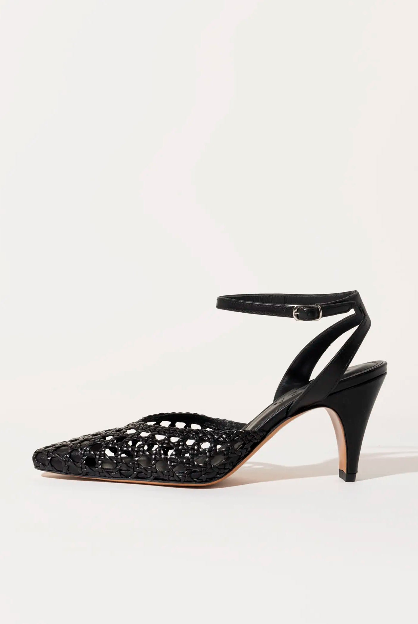 swatch_black leather livia two piece woven pump heels