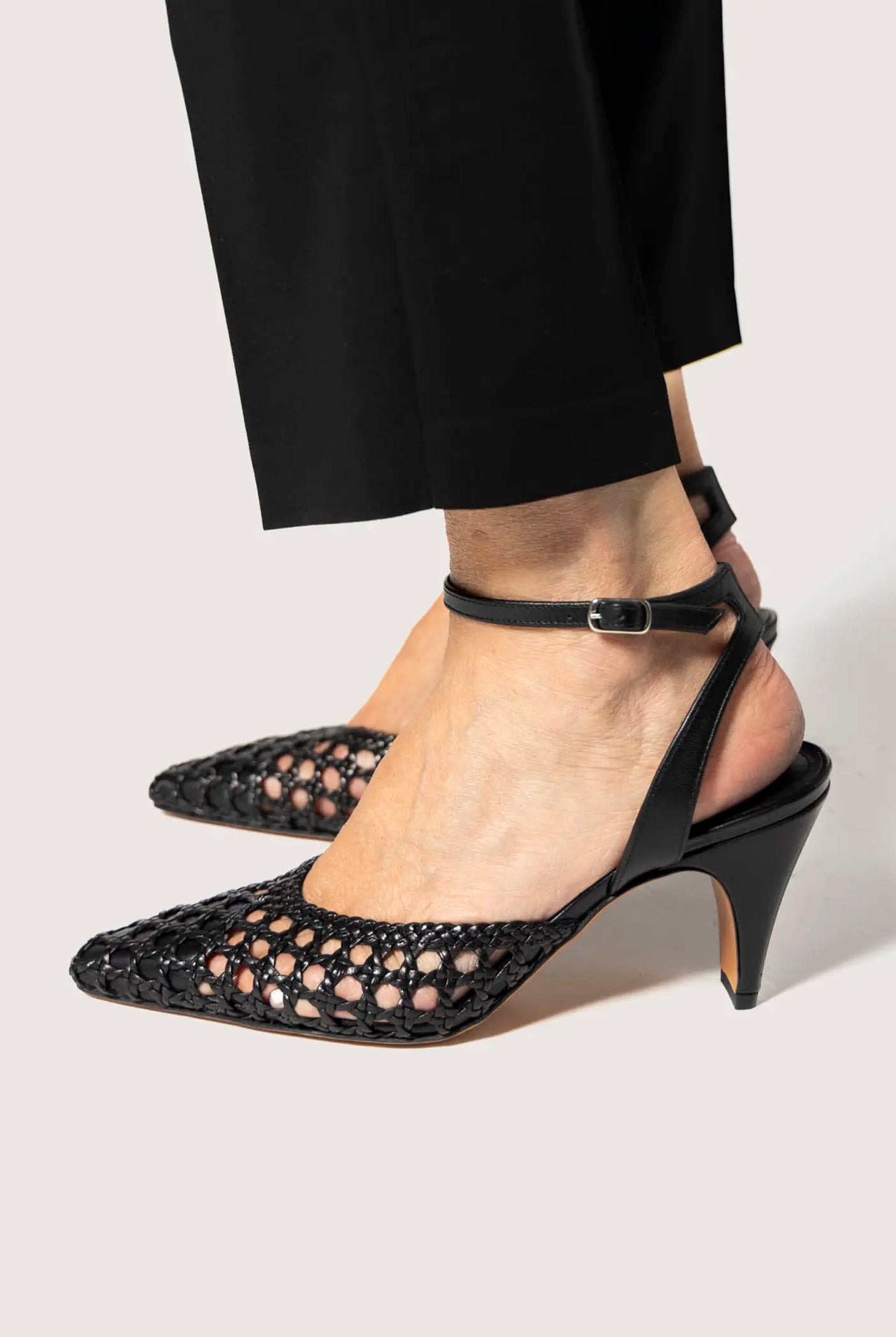 swatch_black leather livia two piece woven pump heels