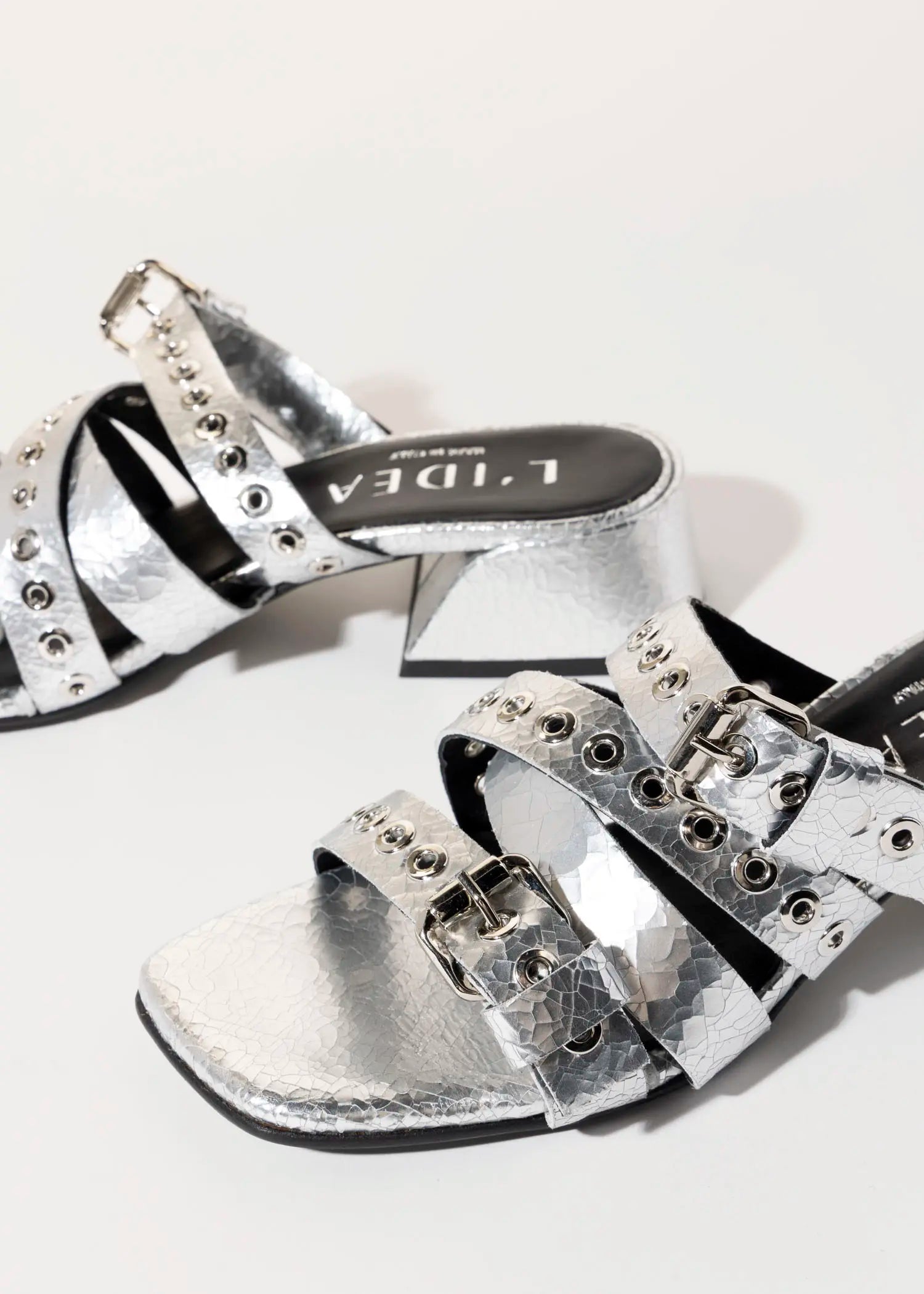 swatch_silver leather heeled slide sandal heeled sandals