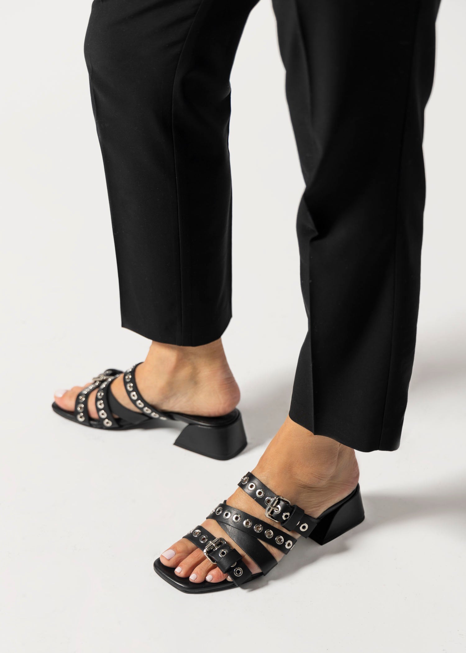 swatch_black leather heeled slide sandal heeled sandals