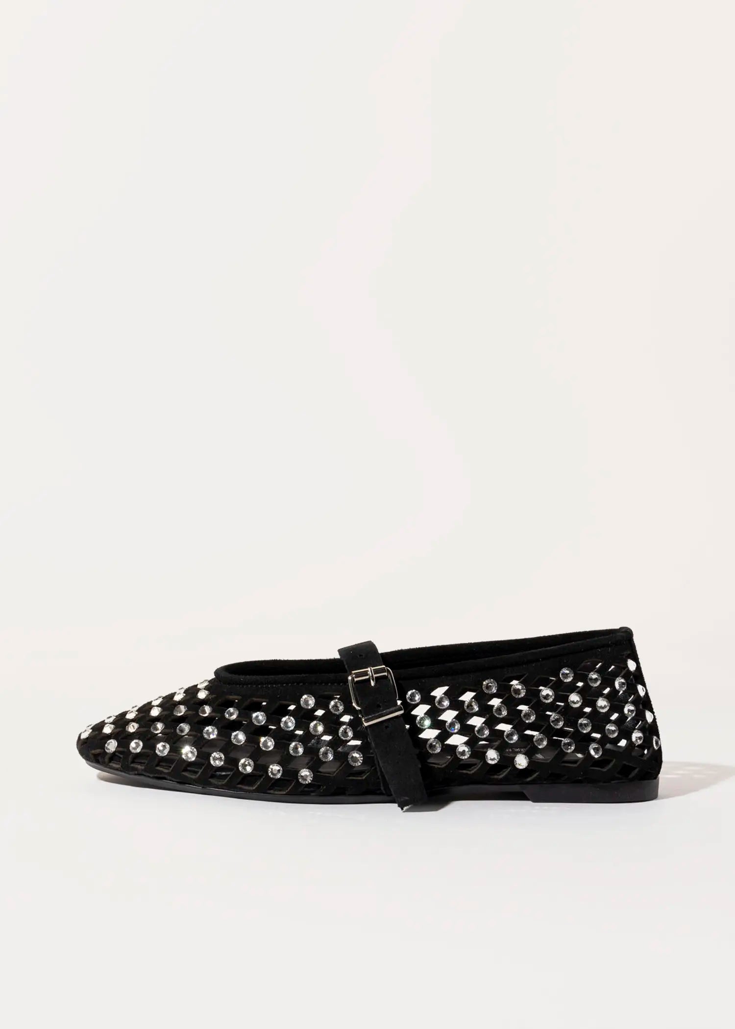 swatch_black suede laser cut jeweled flat flat shoes