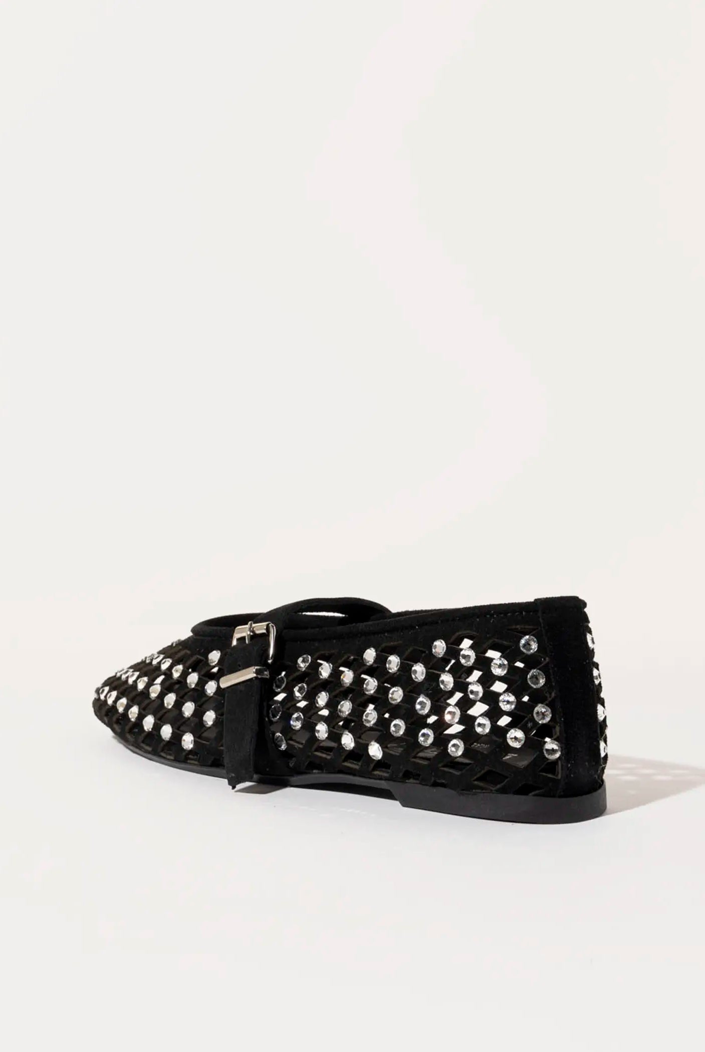 swatch_black suede laser cut jeweled flat flat shoes