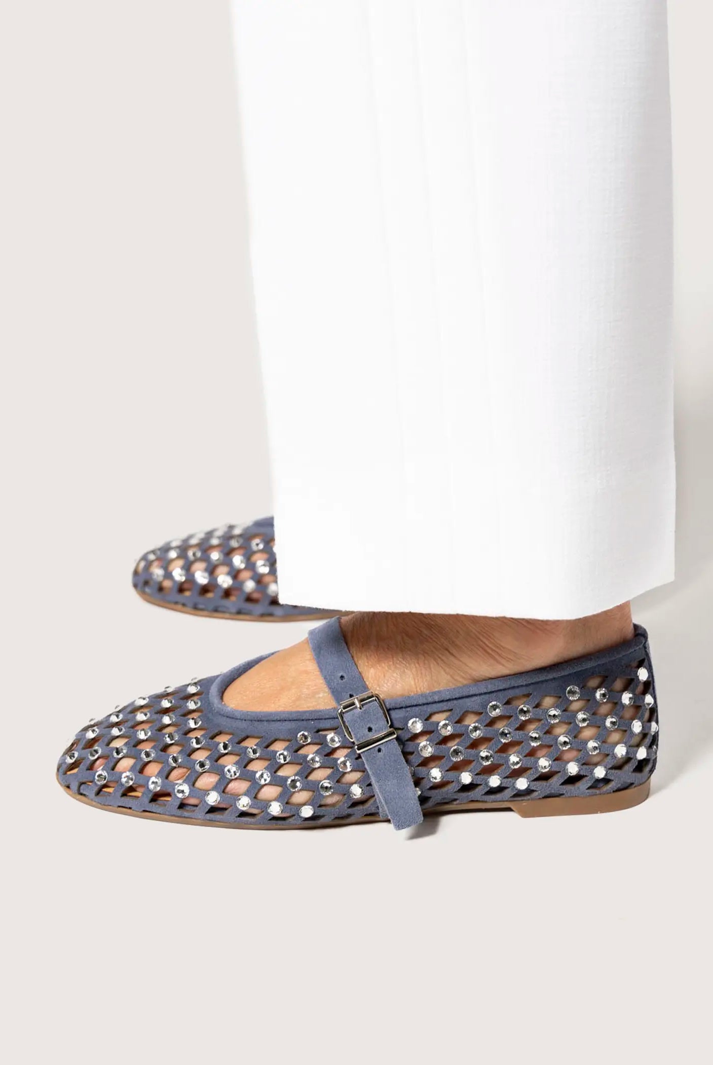 swatch_jeans suede laser cut jeweled flat flat shoes