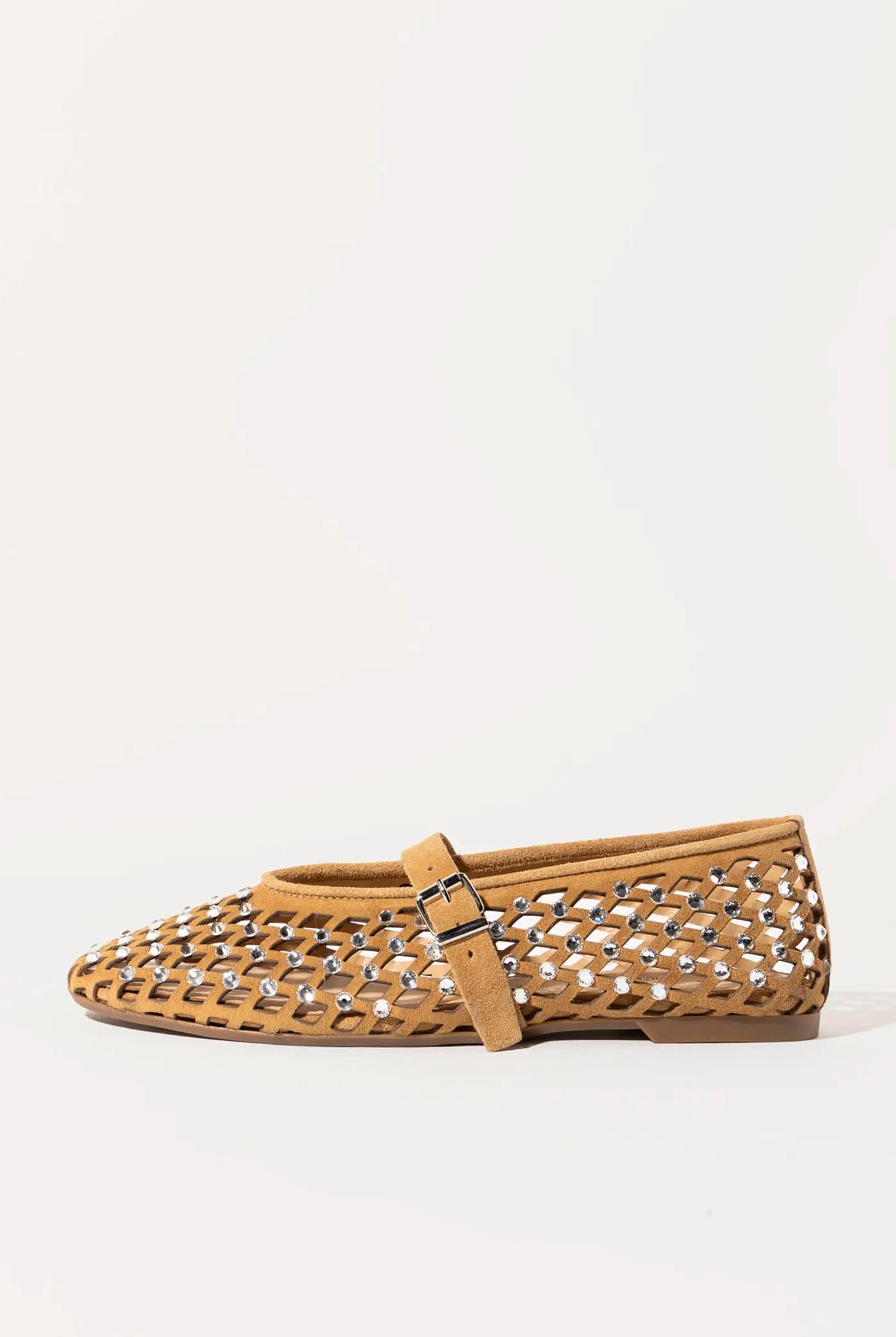 swatch_tan suede laser cut jeweled flat flat shoes