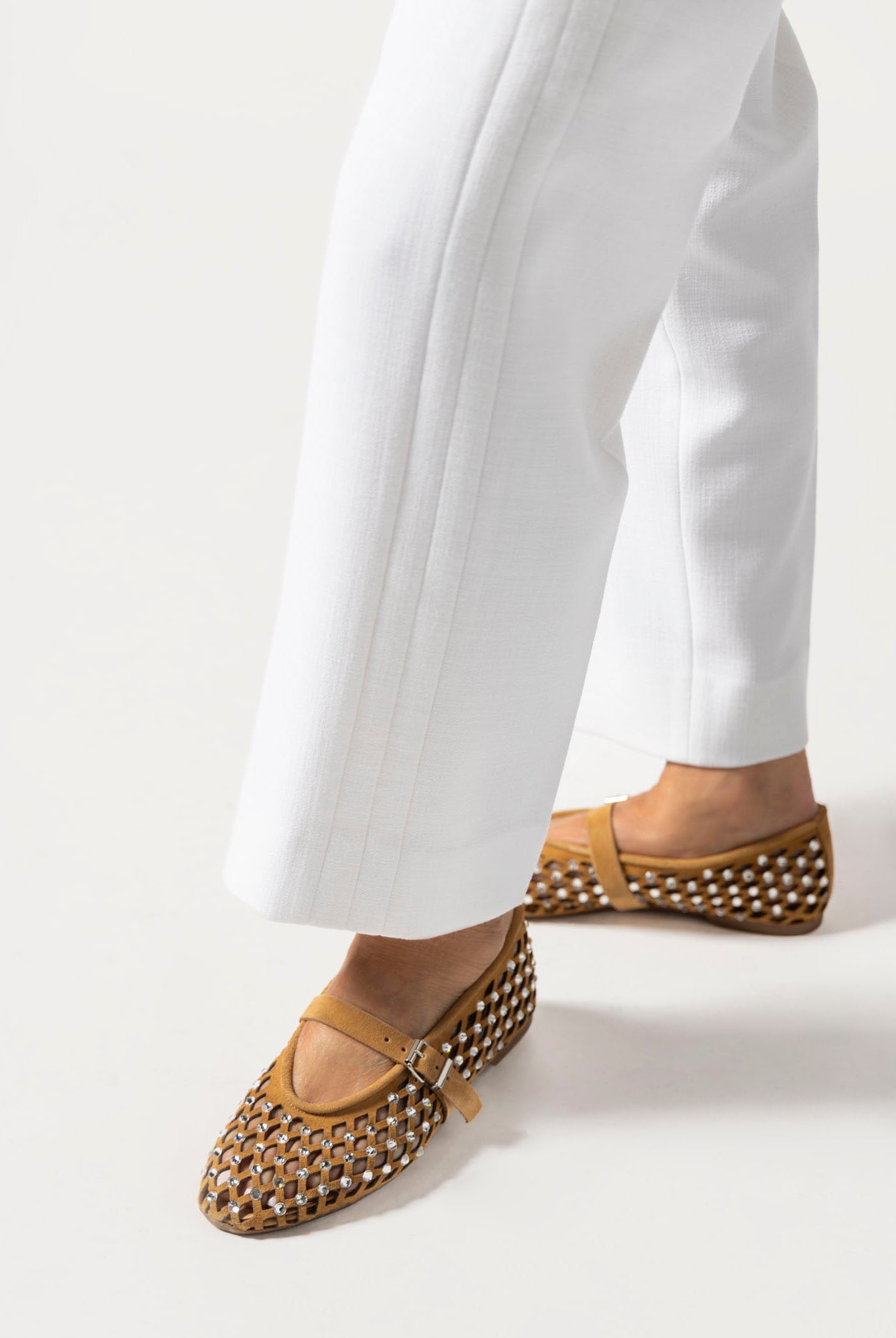 swatch_tan suede laser cut jeweled flat flat shoes