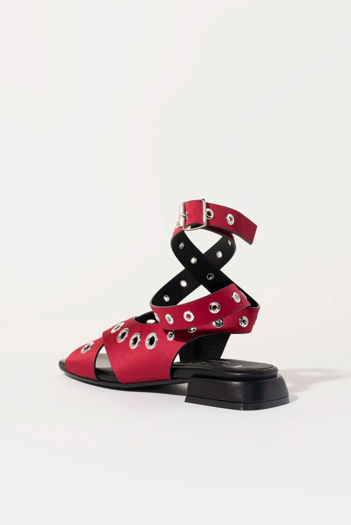 swatch_red satin flat sandal with grommets flat sandals
