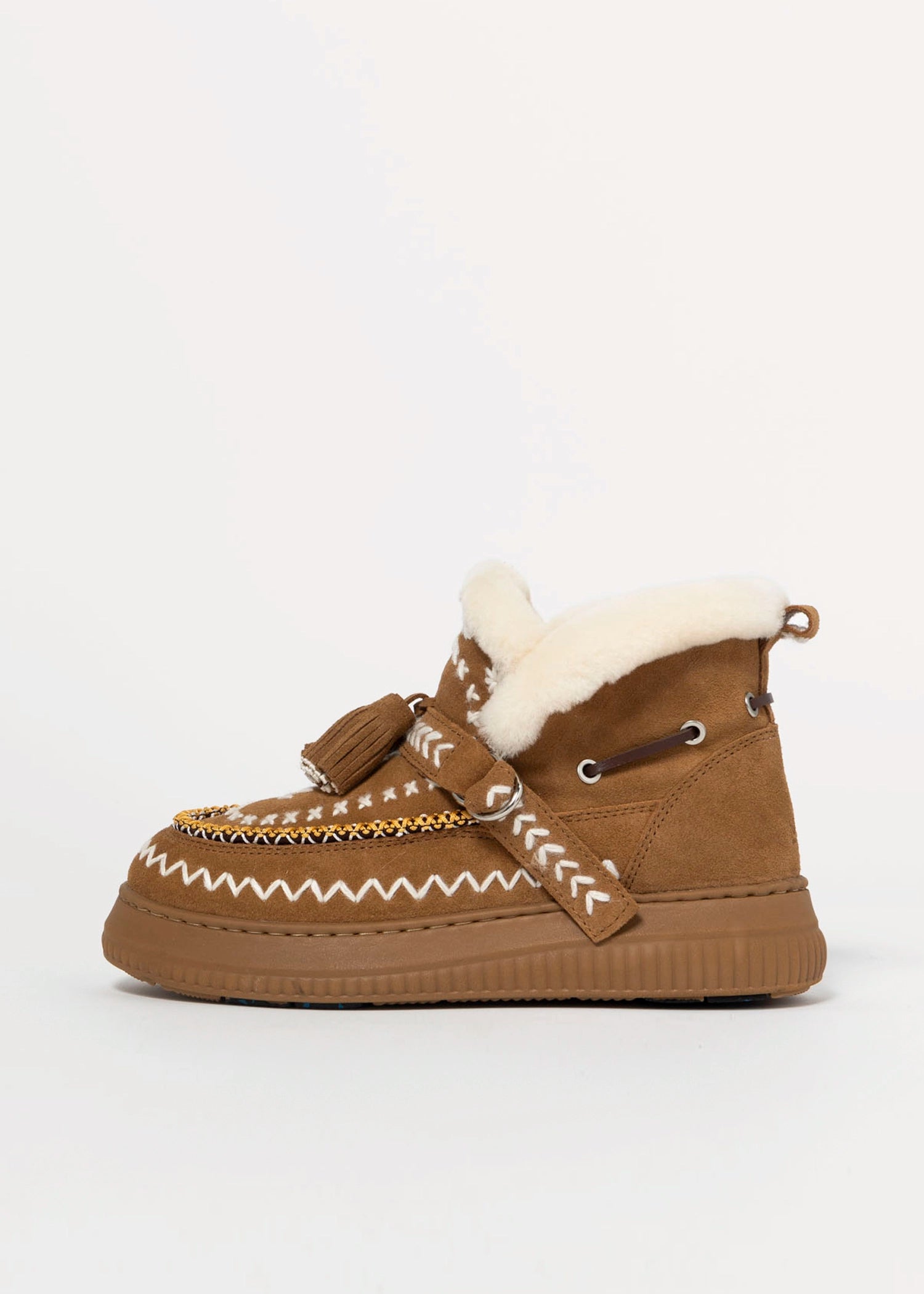 swatch_Camel Suede shearling lined bootie